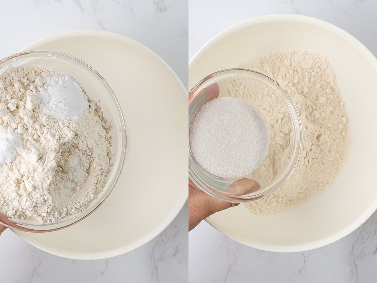 Whisk the flour, sugar, baking powder, and salt until well combined.
