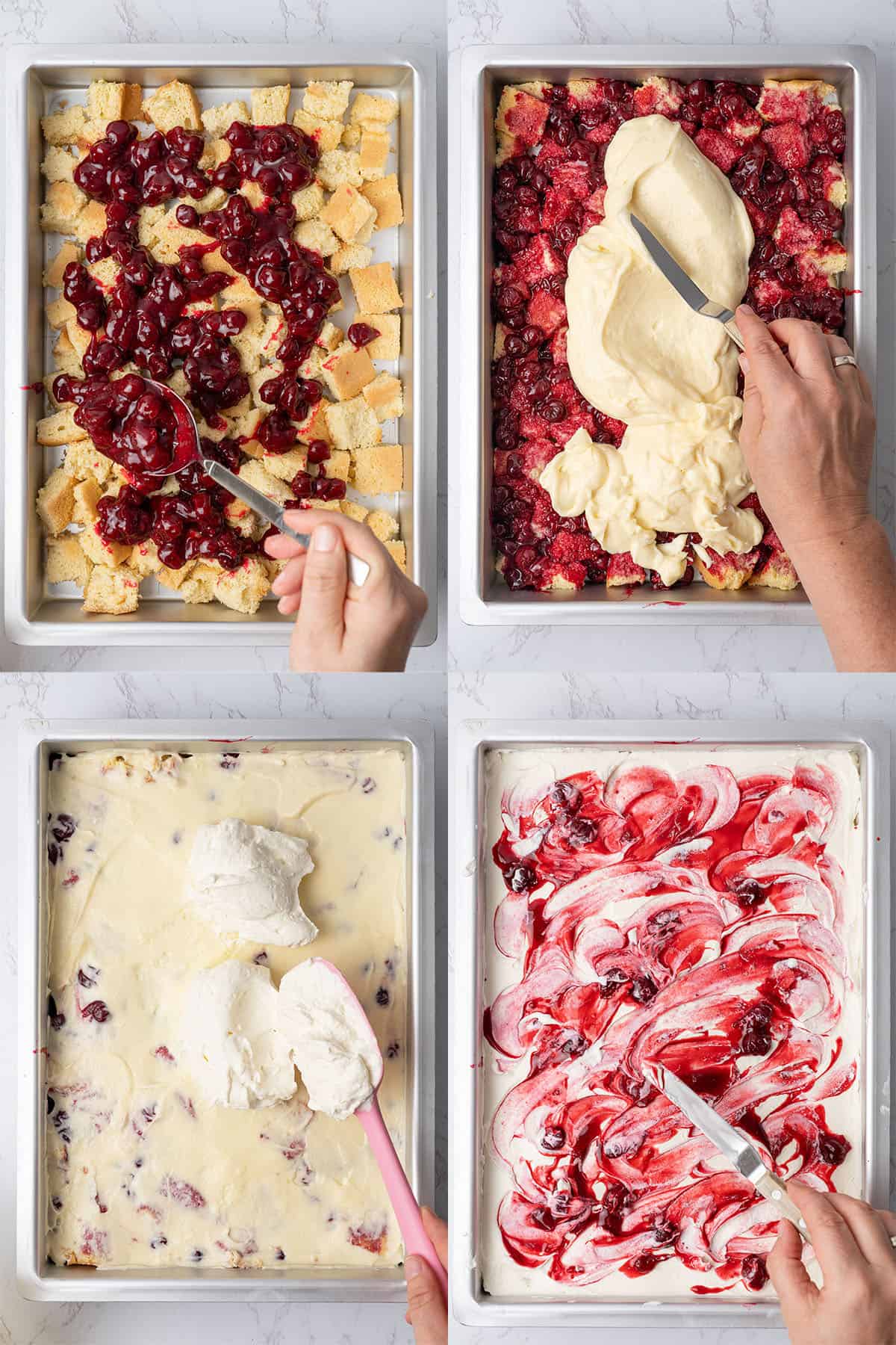 Cherry Heaven on Earth cake assembly.