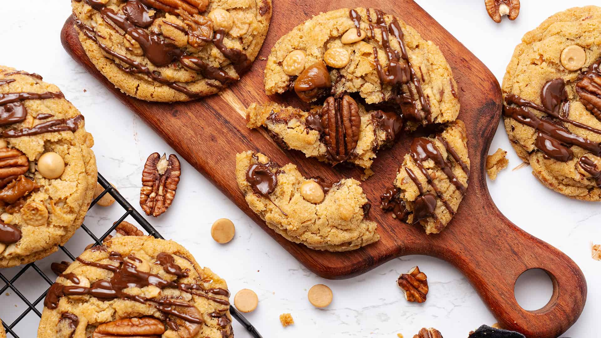 Turtle Cookies on a cutting board.