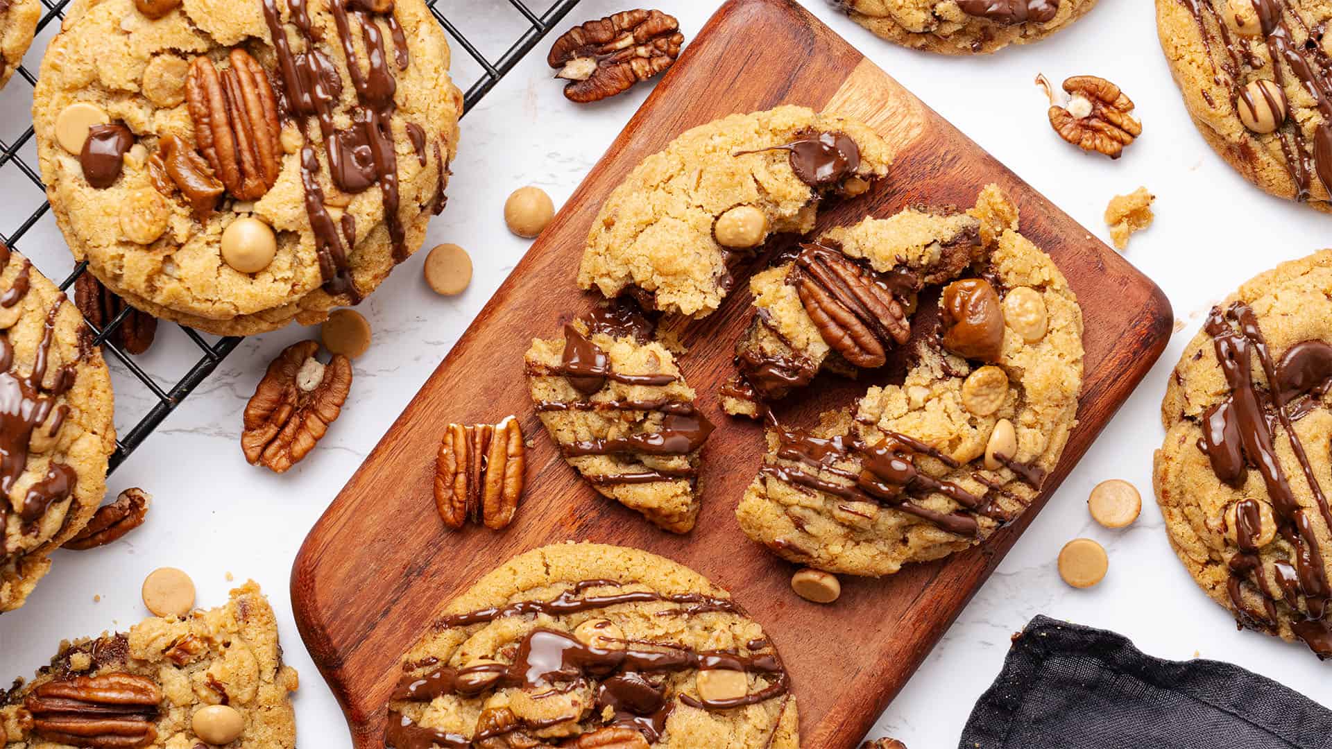 Turtle Cookies on a cutting board.