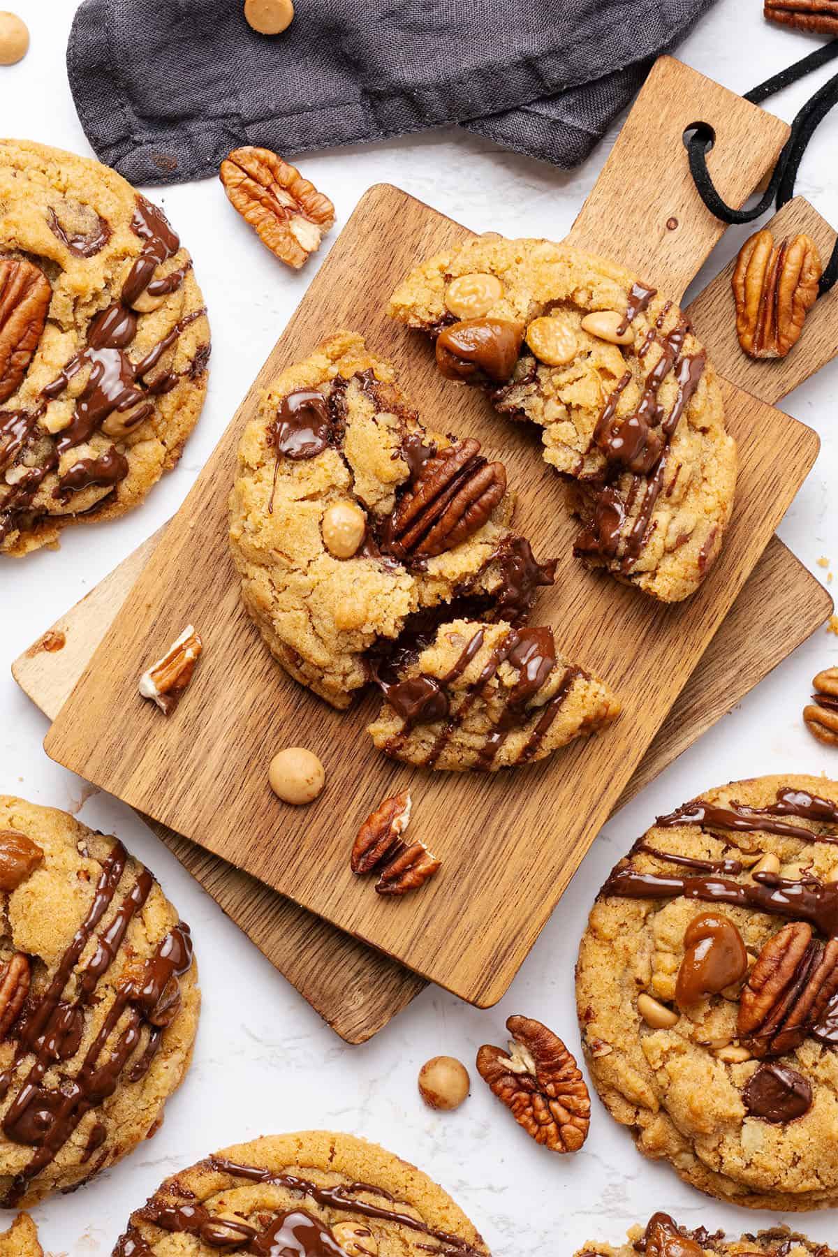 Turtle Cookies on a cutting board.