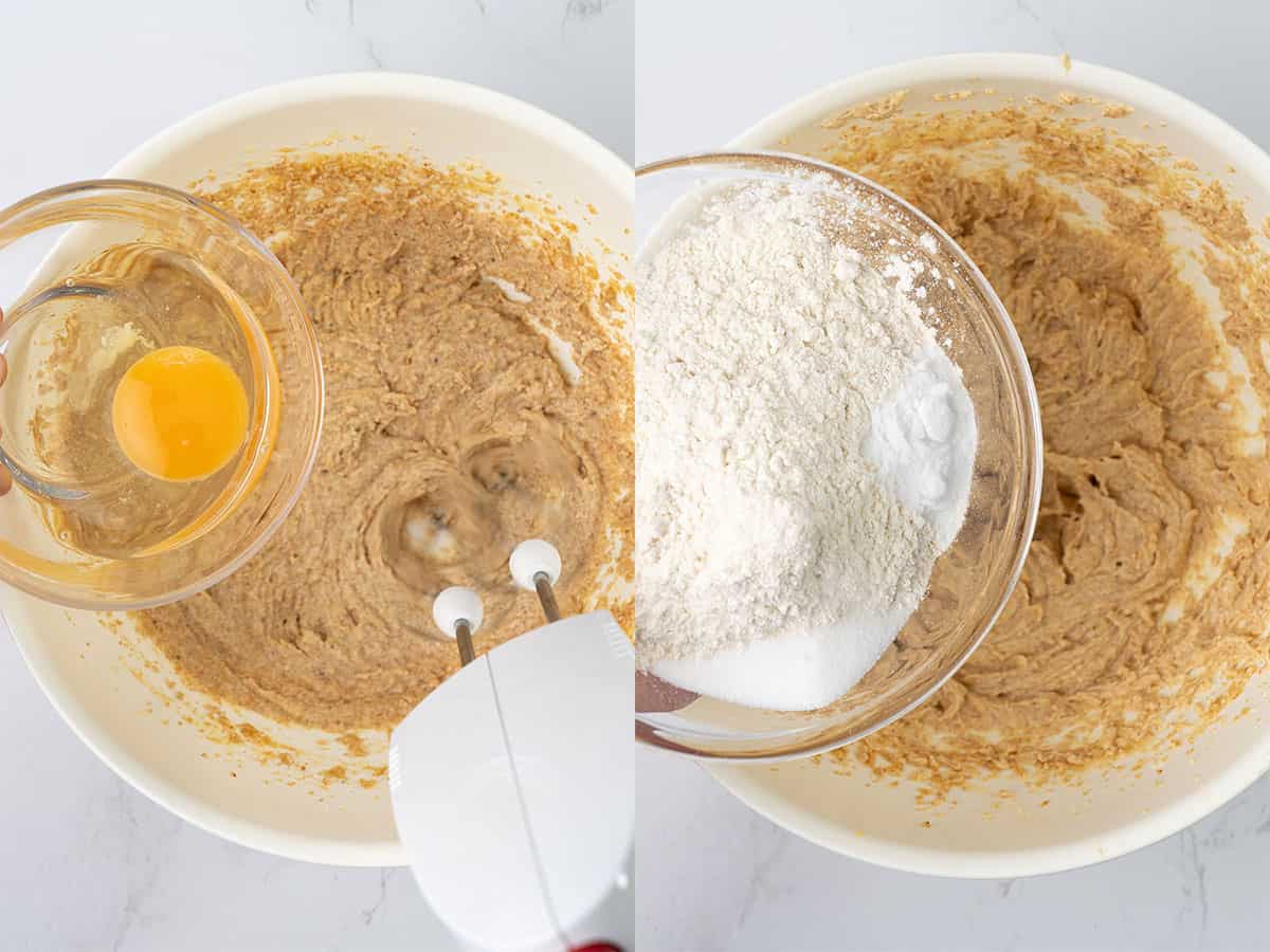 Mix in the egg and the dry ingredients.