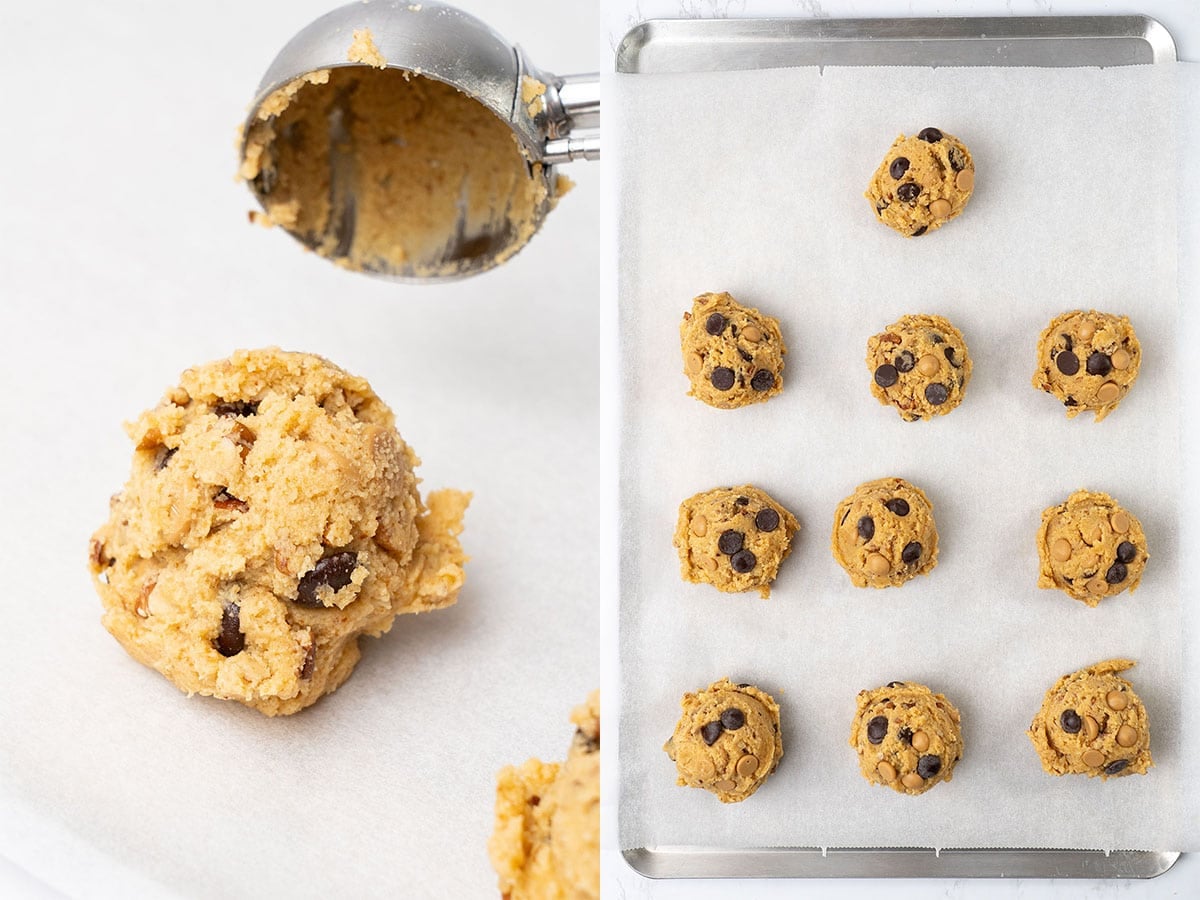 Scoop the cookies and place them on a baking tray.