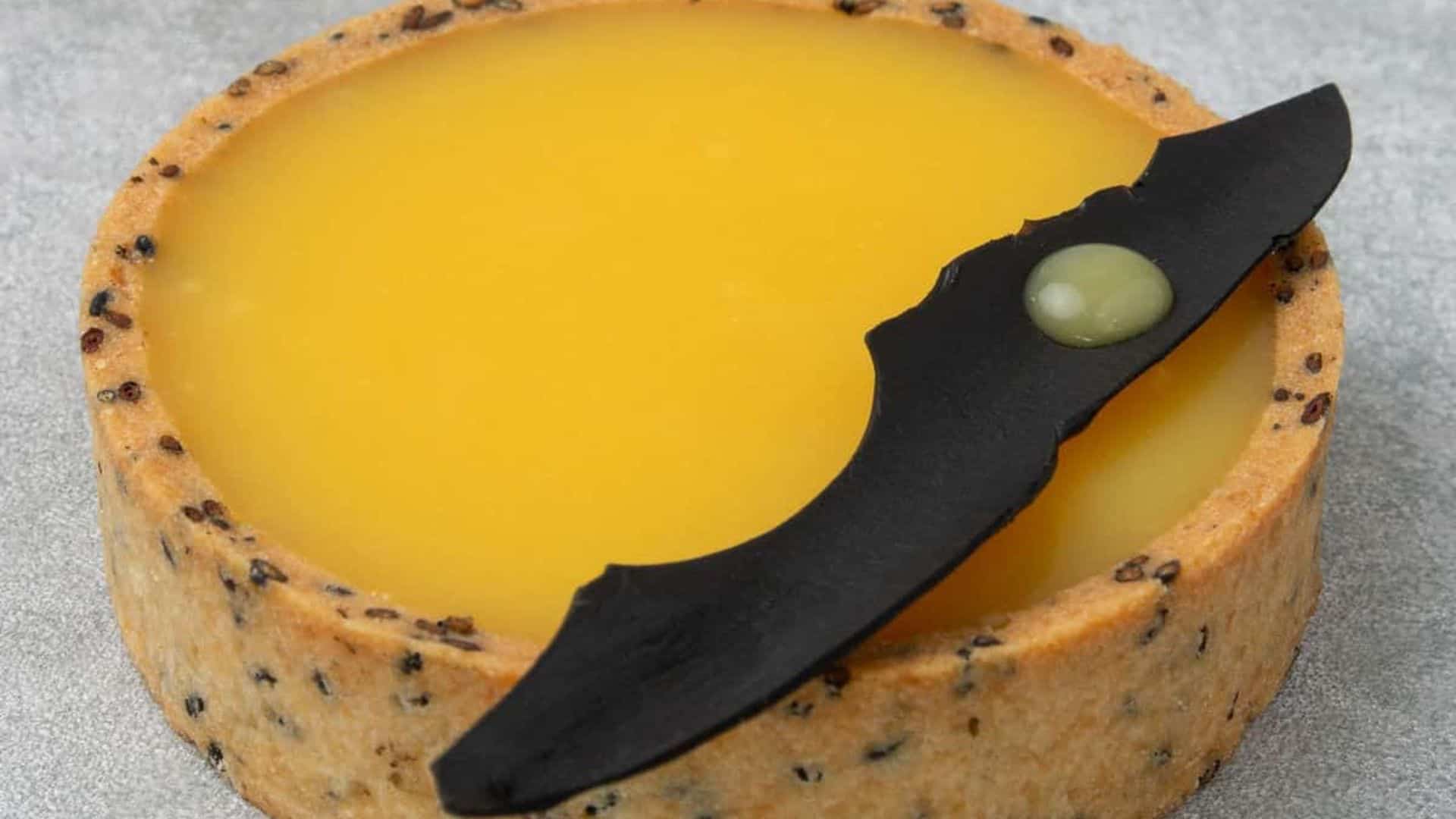 Black Sesame Tart with Yuzu Curd.