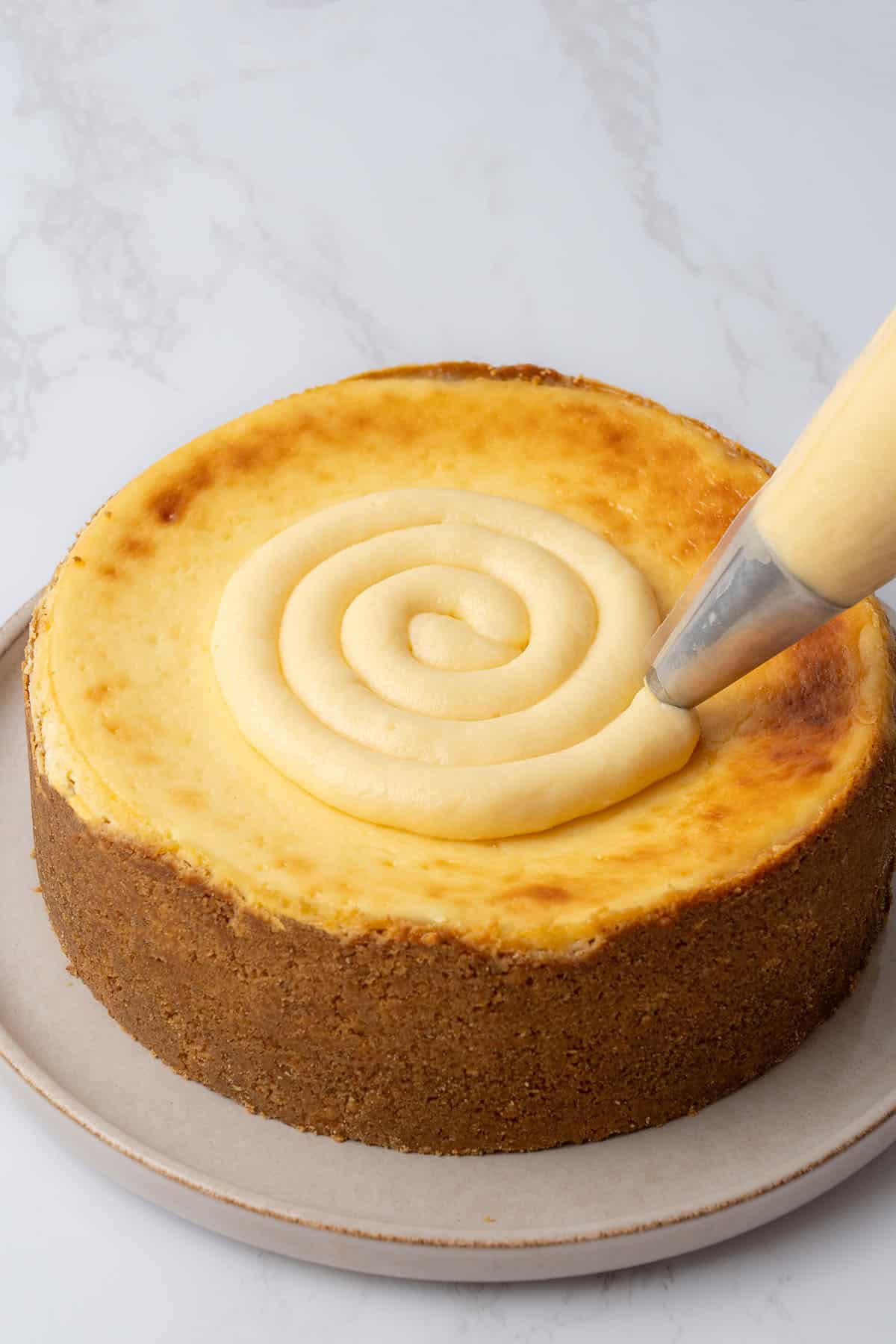 Creme brulee cheesecake process.