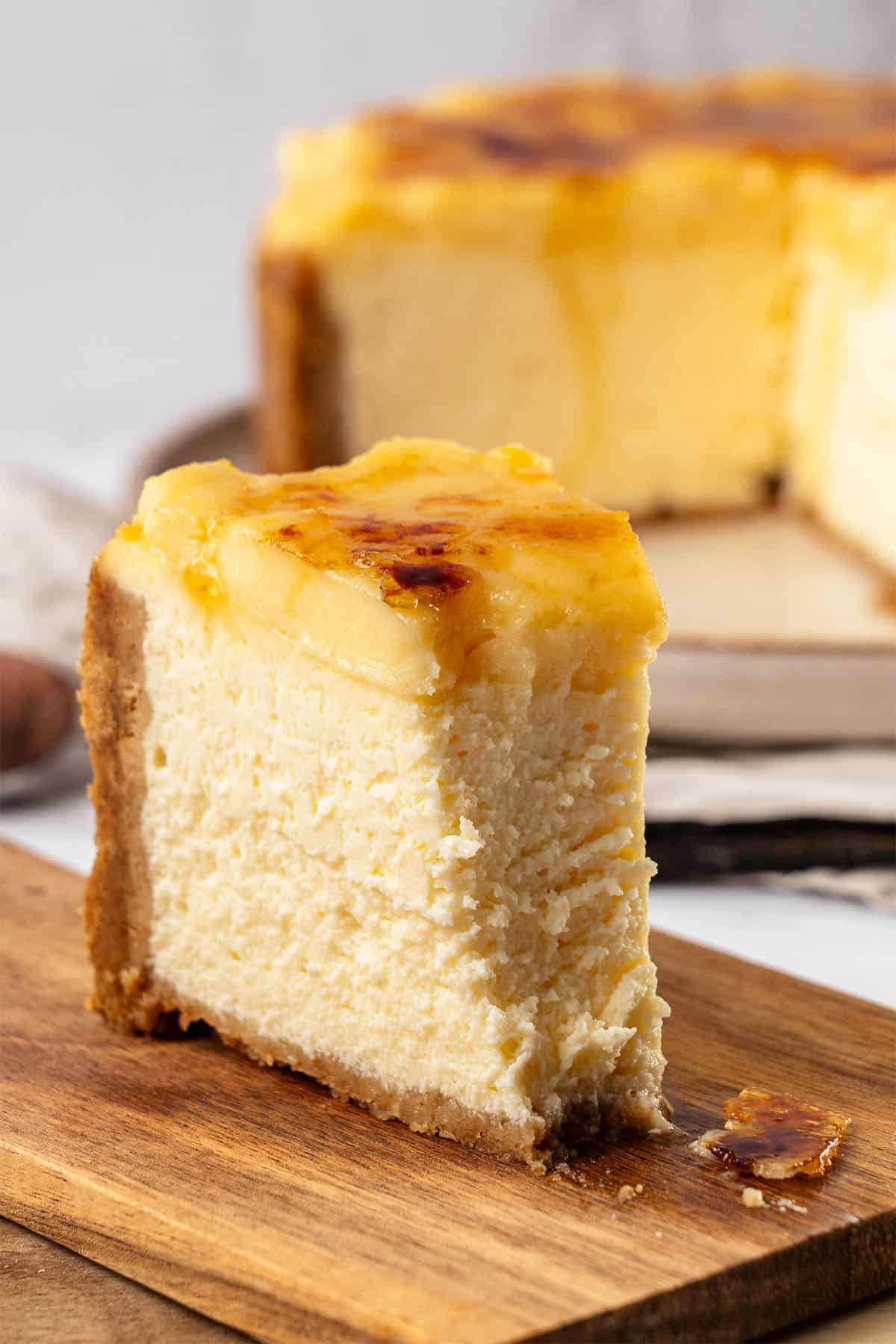 a slice of Creme brulee cheesecake.