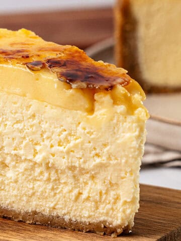 a slice of Creme brulee cheesecake.