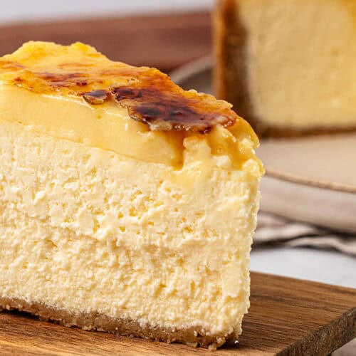 a slice of Creme brulee cheesecake.