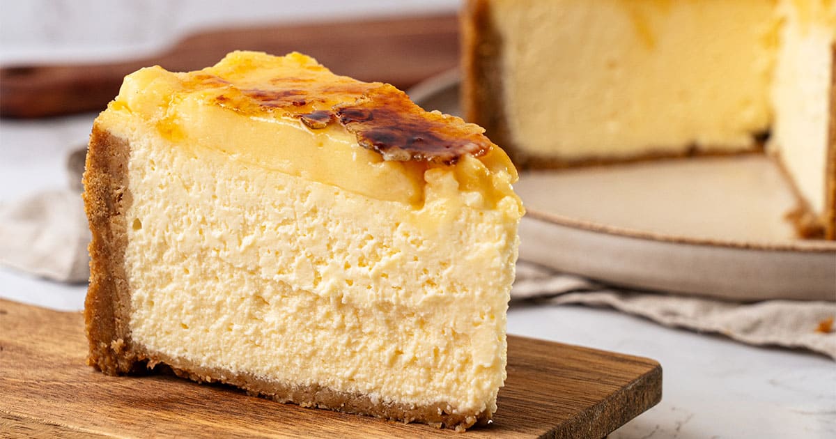 a slice of Creme brulee cheesecake.
