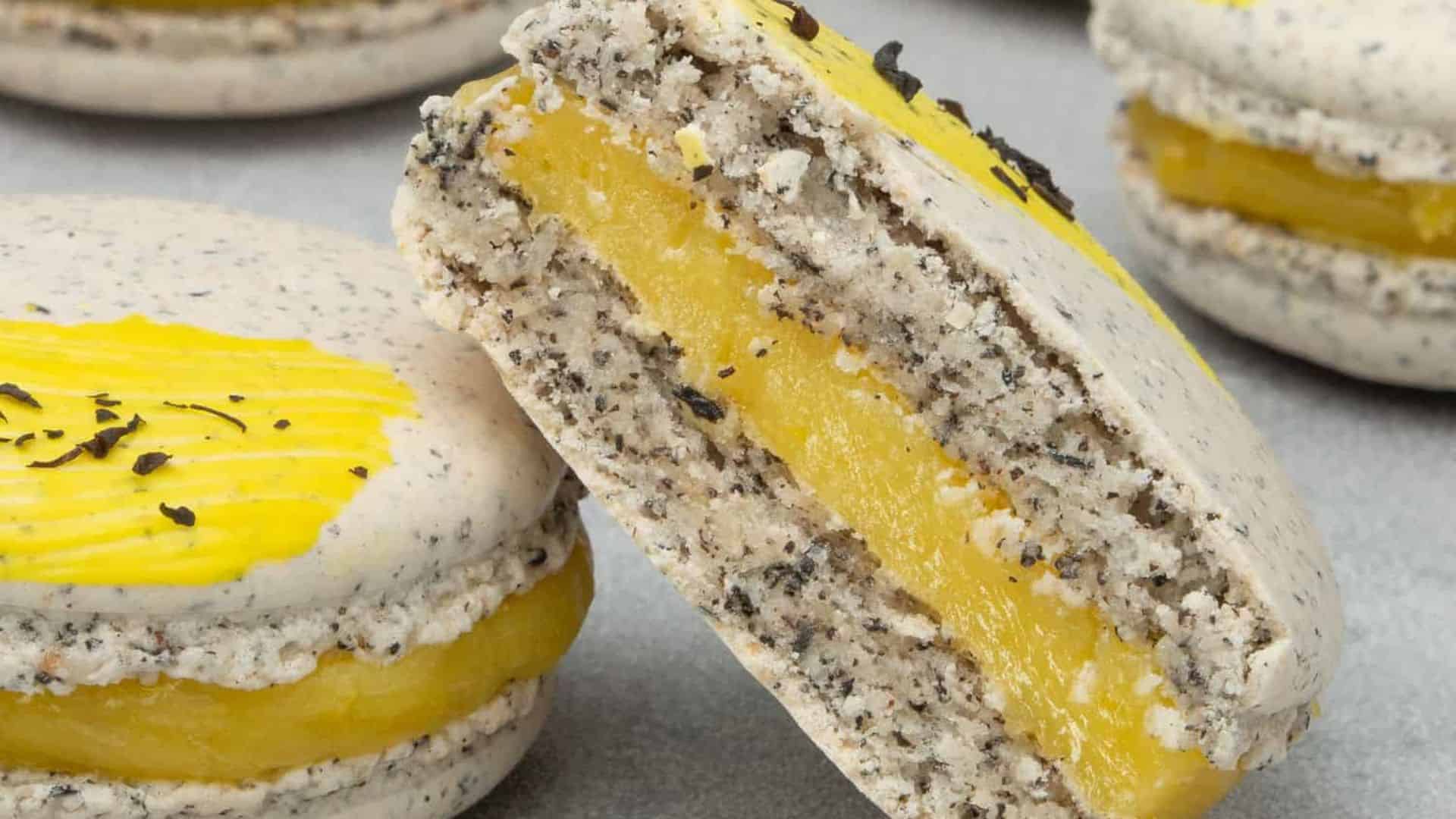 Earl Grey Macarons with Lemon Curd Filling.