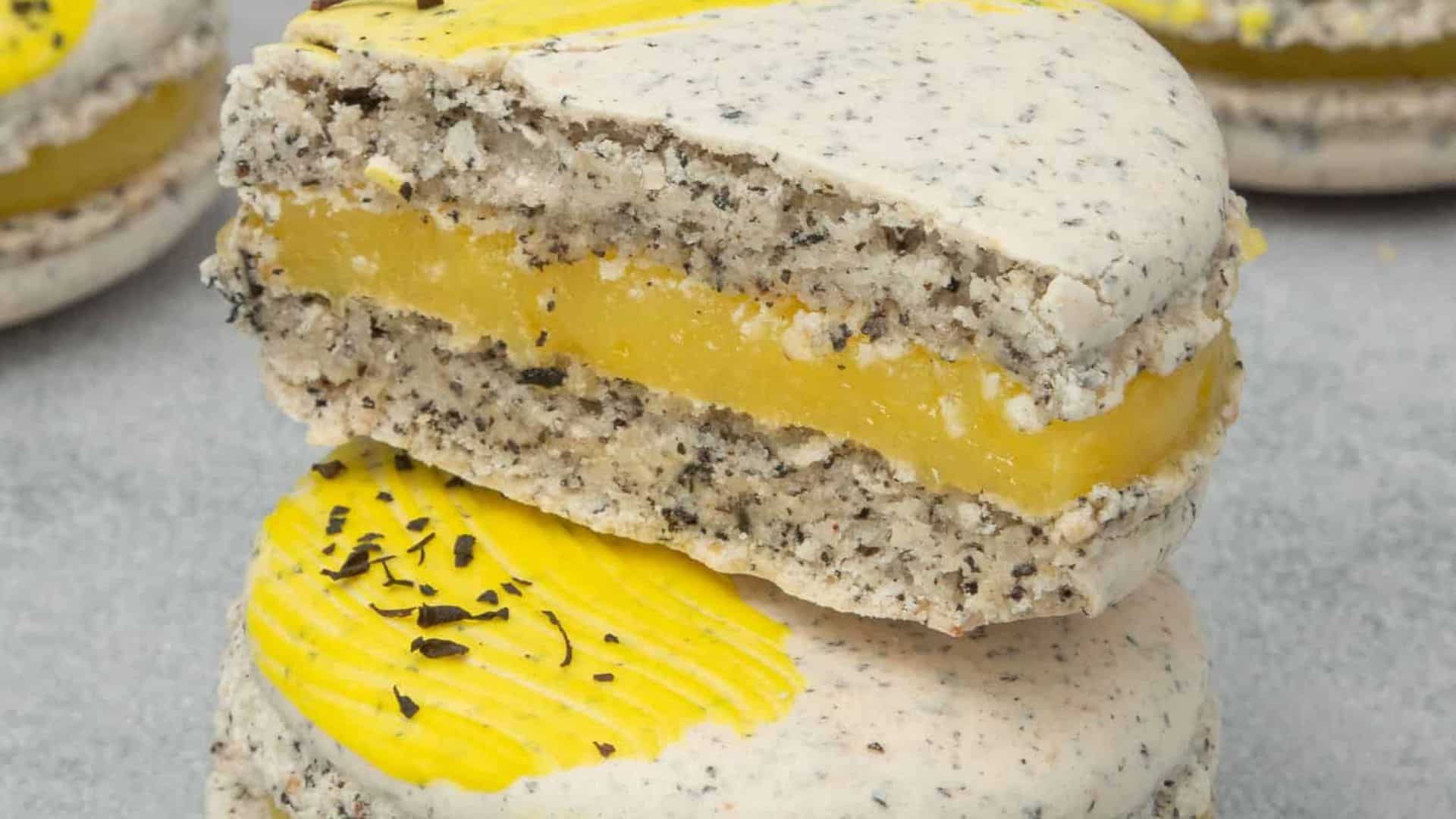Earl Grey Macarons with Lemon Curd Filling.