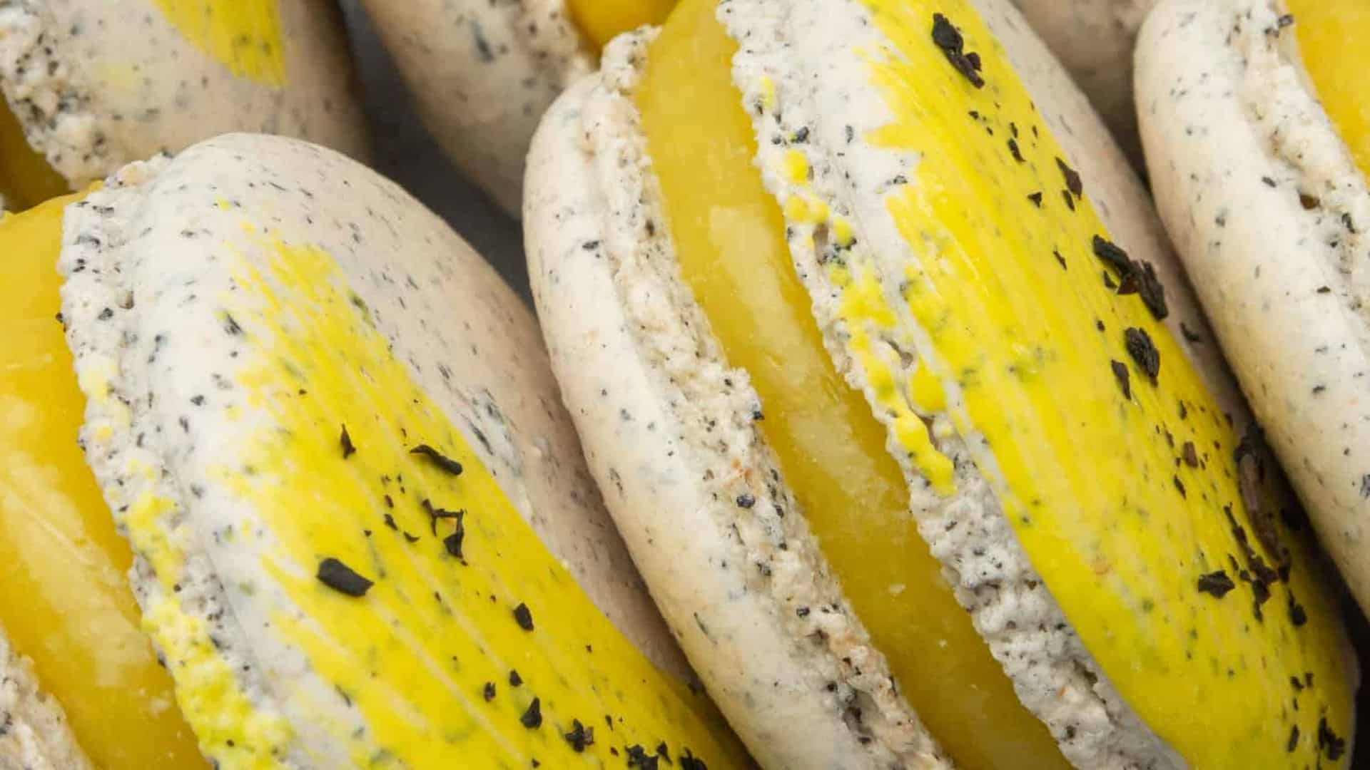 Earl Grey Macarons with Lemon Curd Filling.