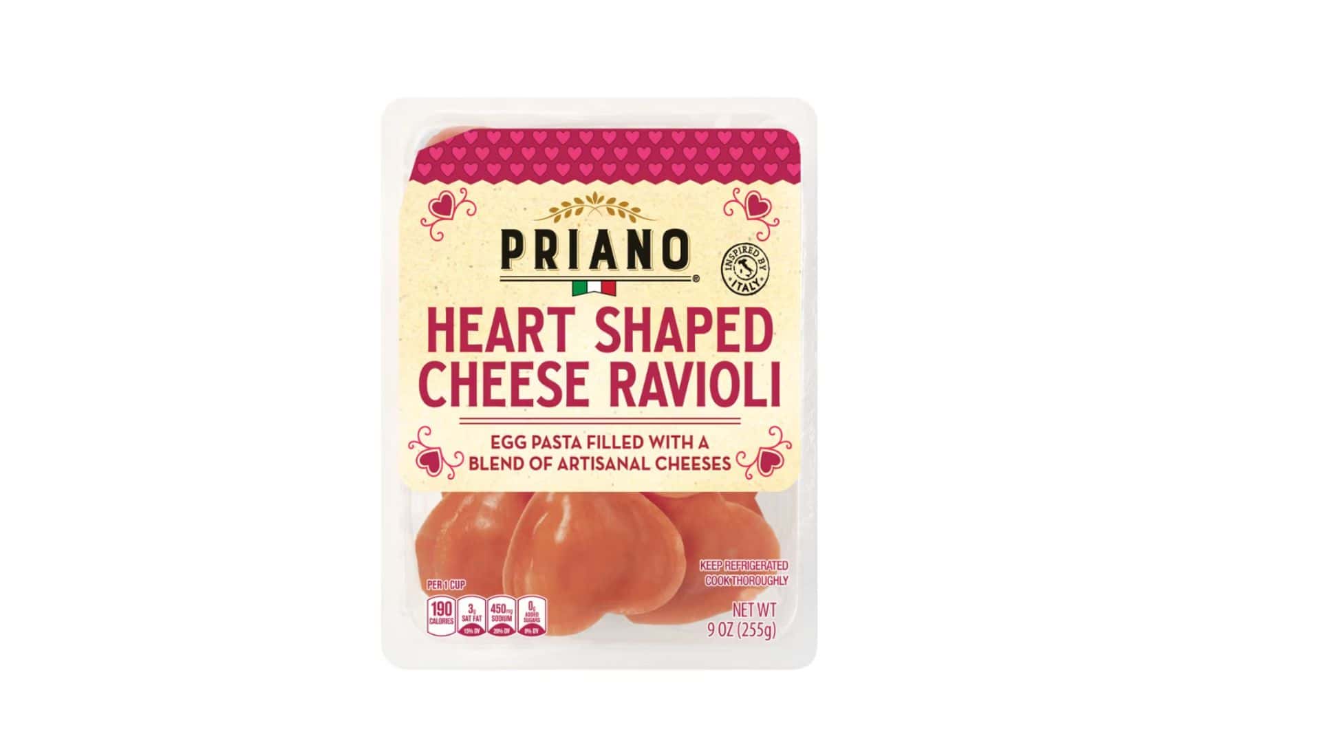 Heart shaped cheese ravioli