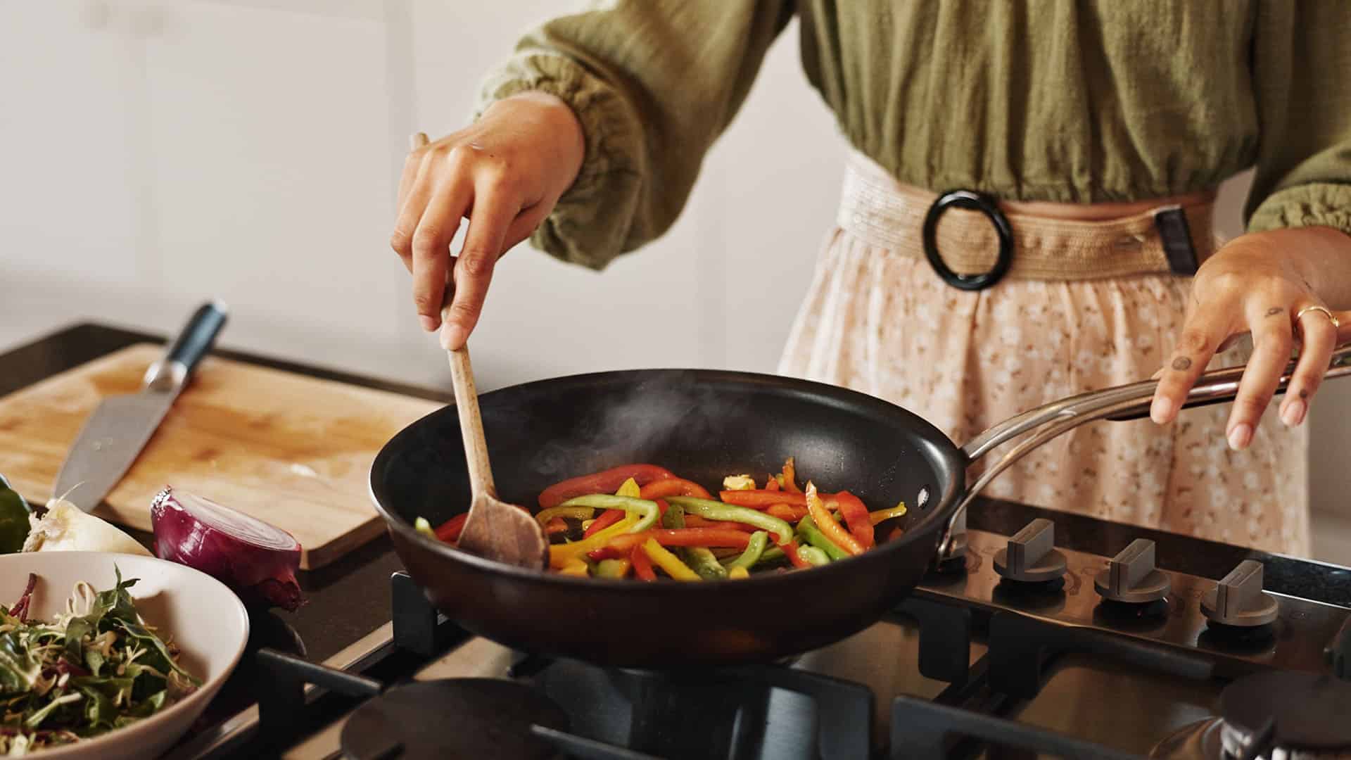 Cooking in the kitchen.
