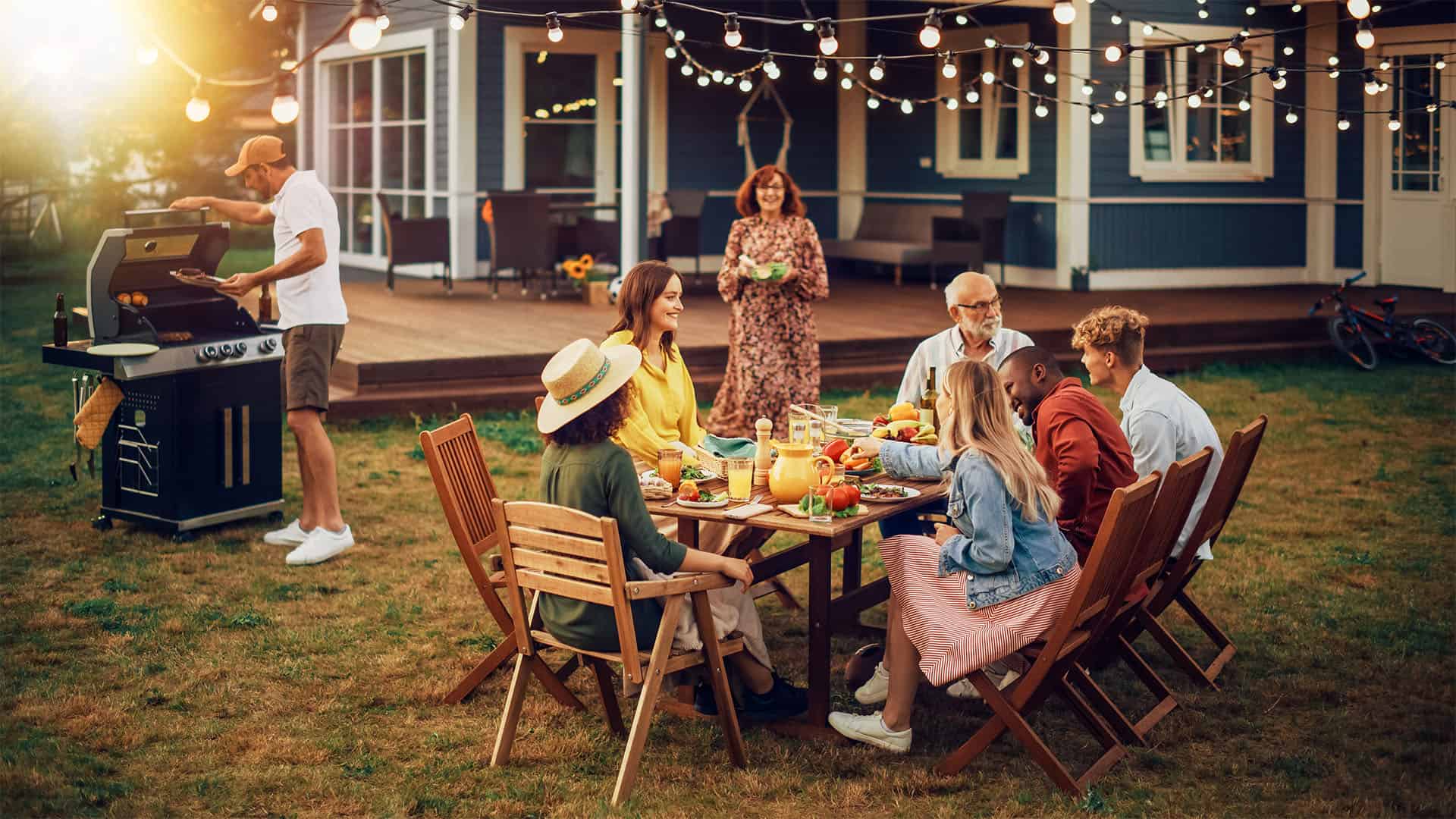 Family gathering in garden