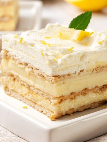 a slice of Lemon Icebox cake.