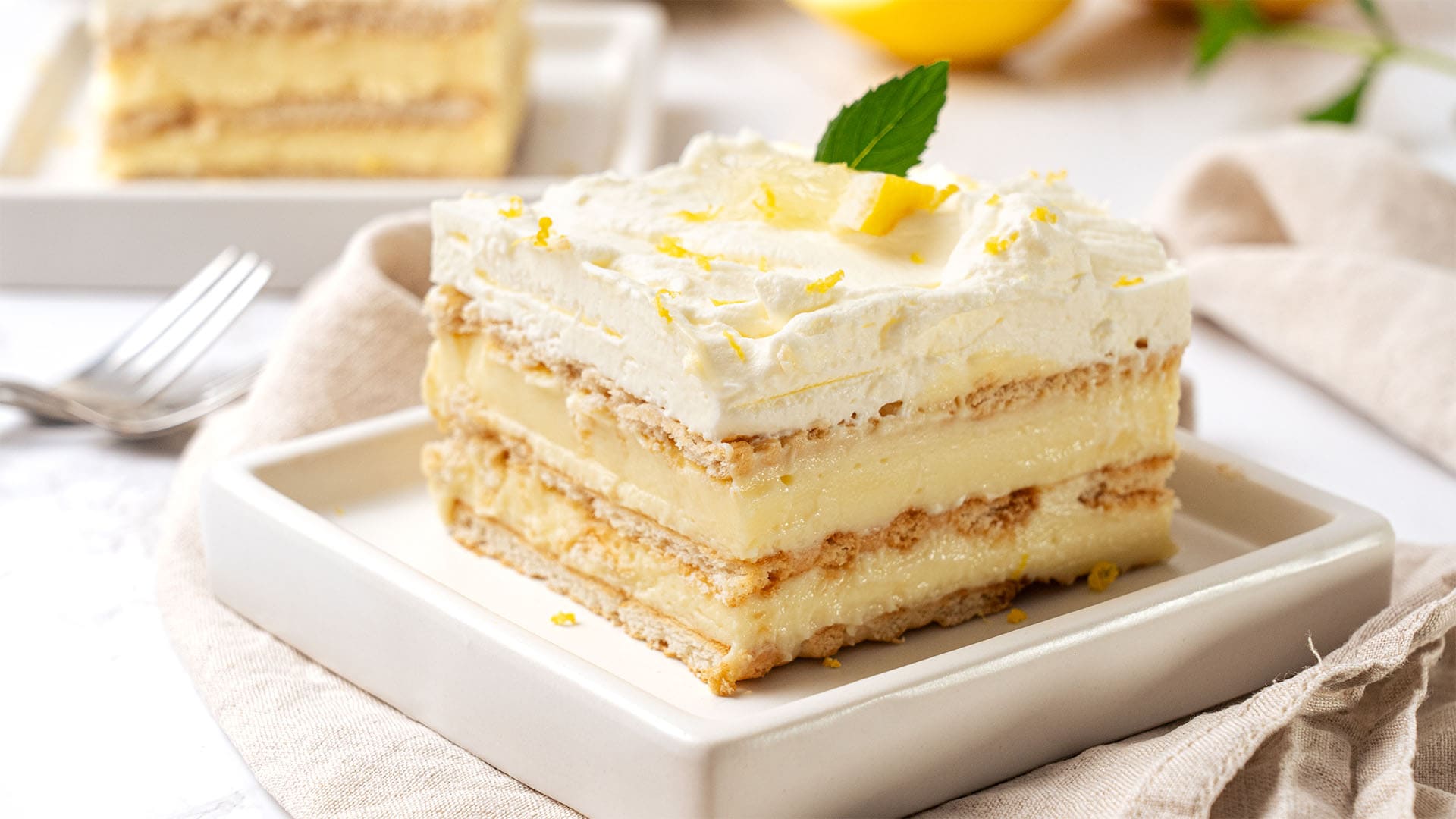 a slice of Lemon Icebox cake.