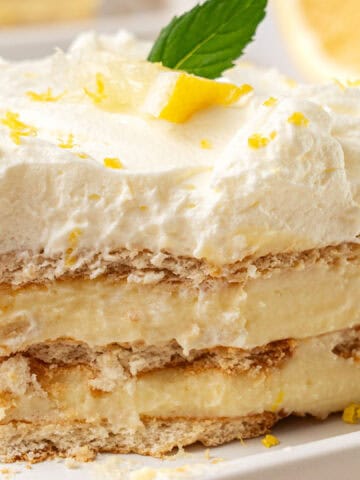 a slice of Lemon Icebox cake.