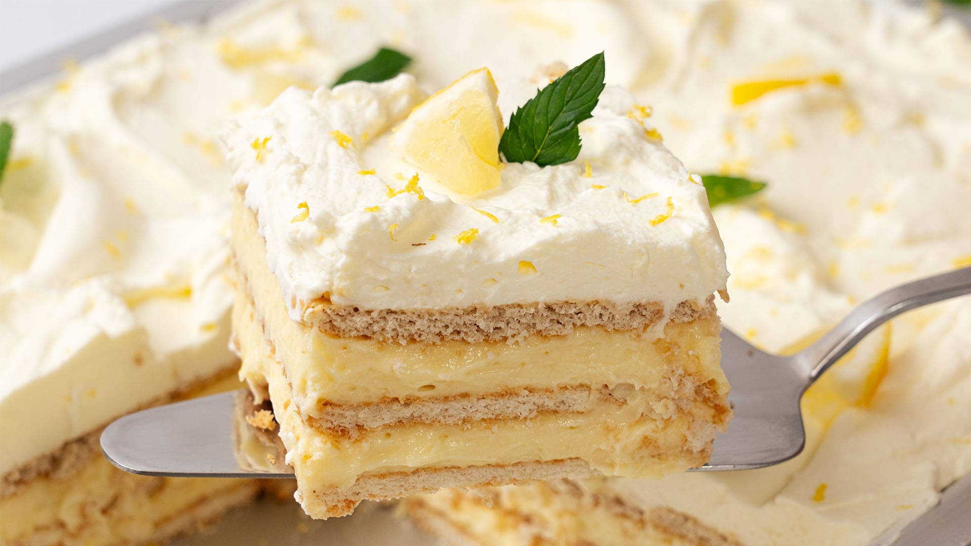 a slice of Lemon Icebox cake.