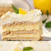 a slice of Lemon Icebox cake.
