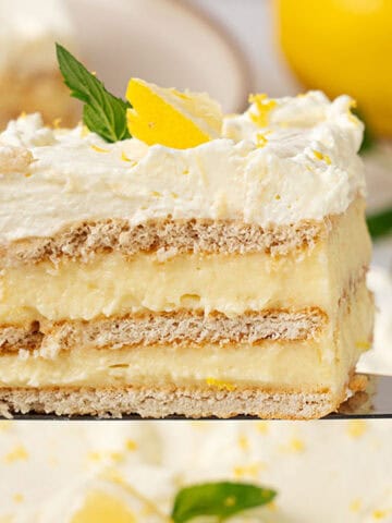 a slice of Lemon Icebox cake.