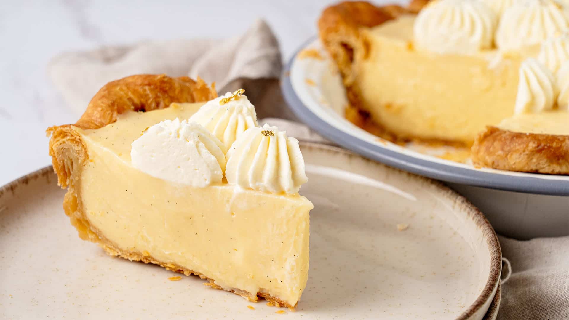 a slice of Vanilla Pie on a plate.