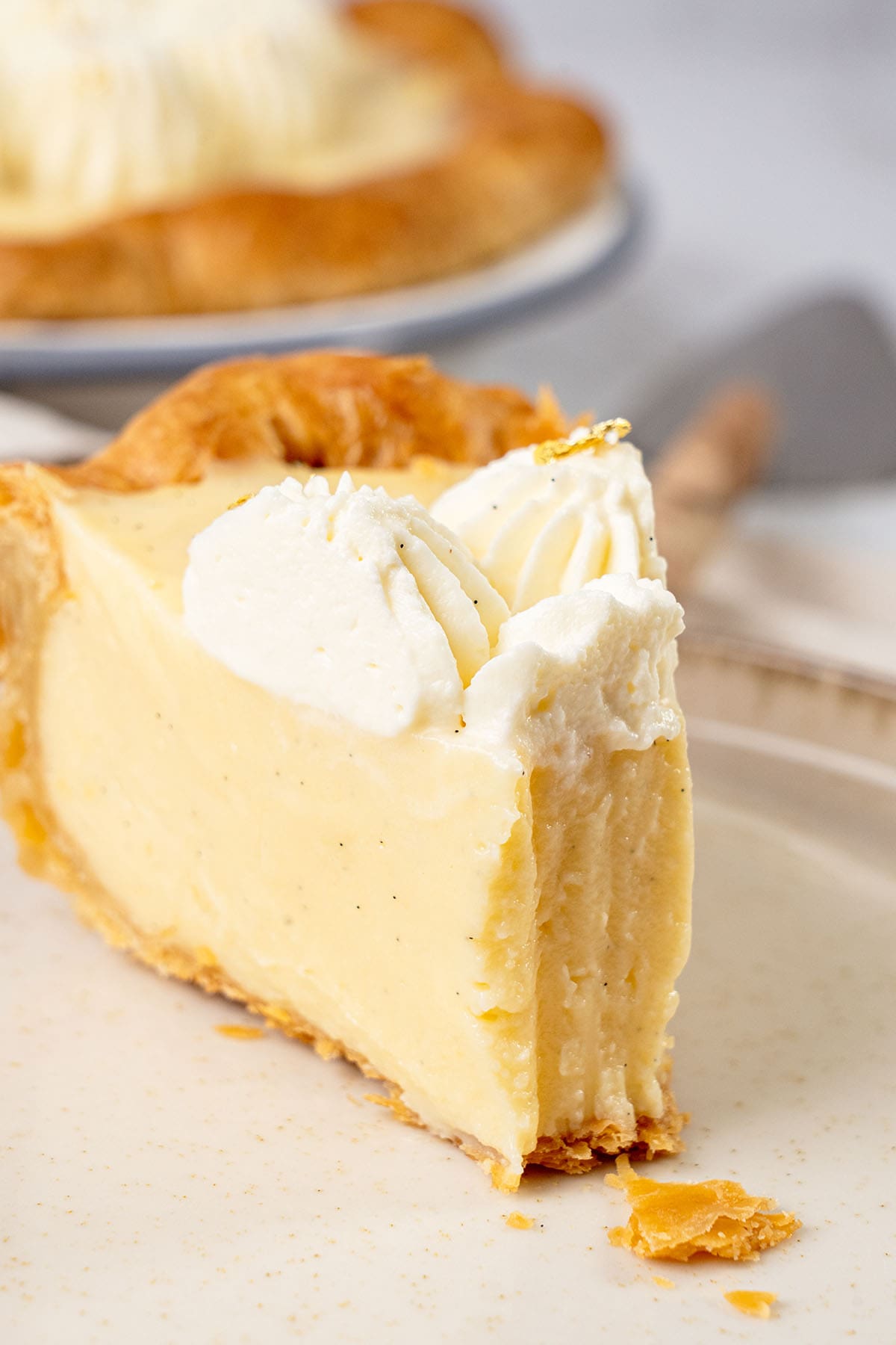 a slice of Vanilla Pie on a plate.