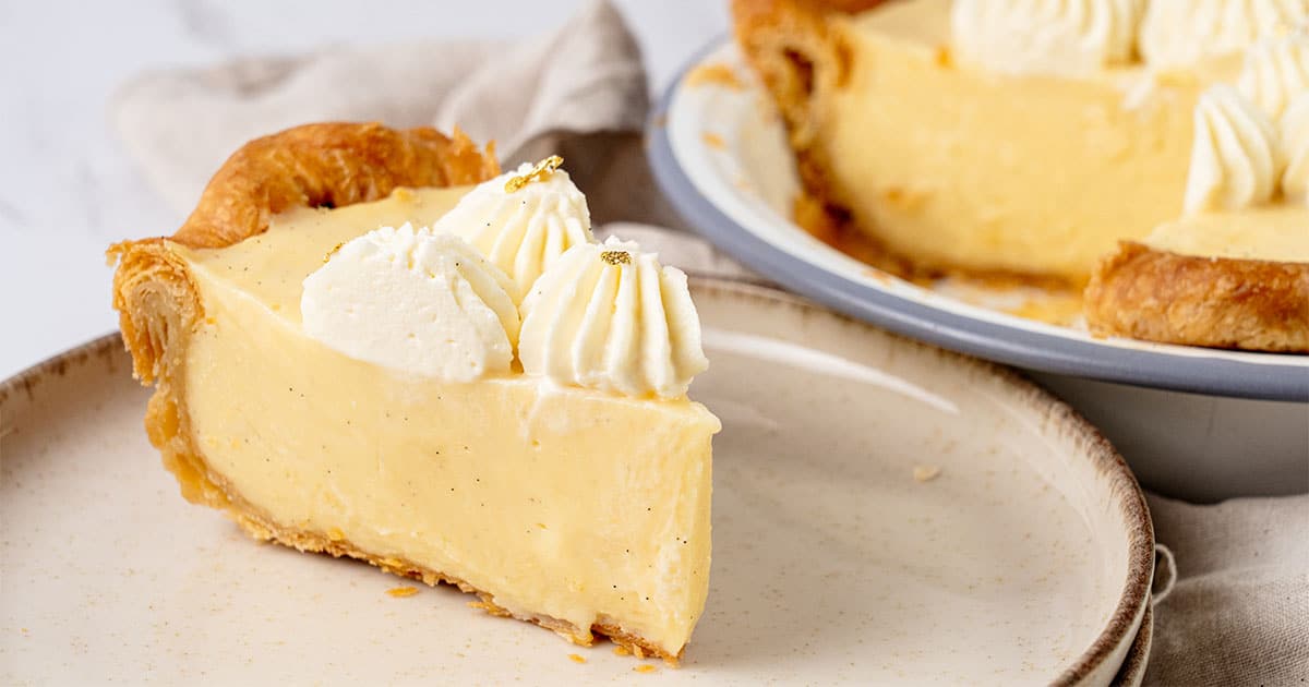 a slice of Vanilla Pie on a plate.