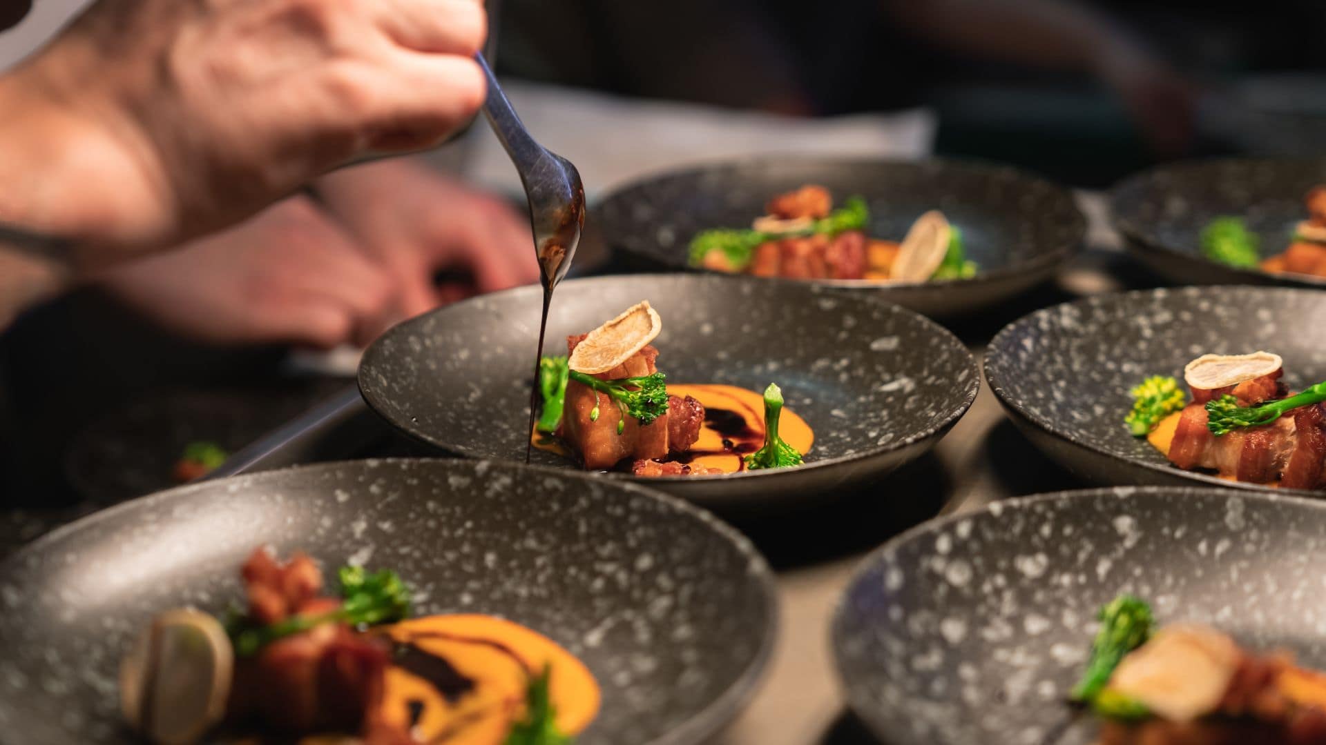 Chef preparing food plates
