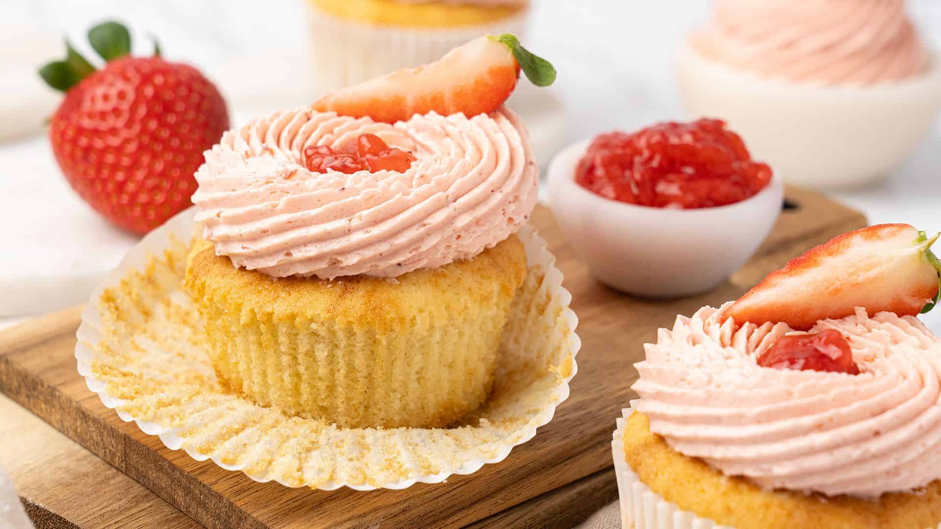 Strawberry Filled Cupcakes.