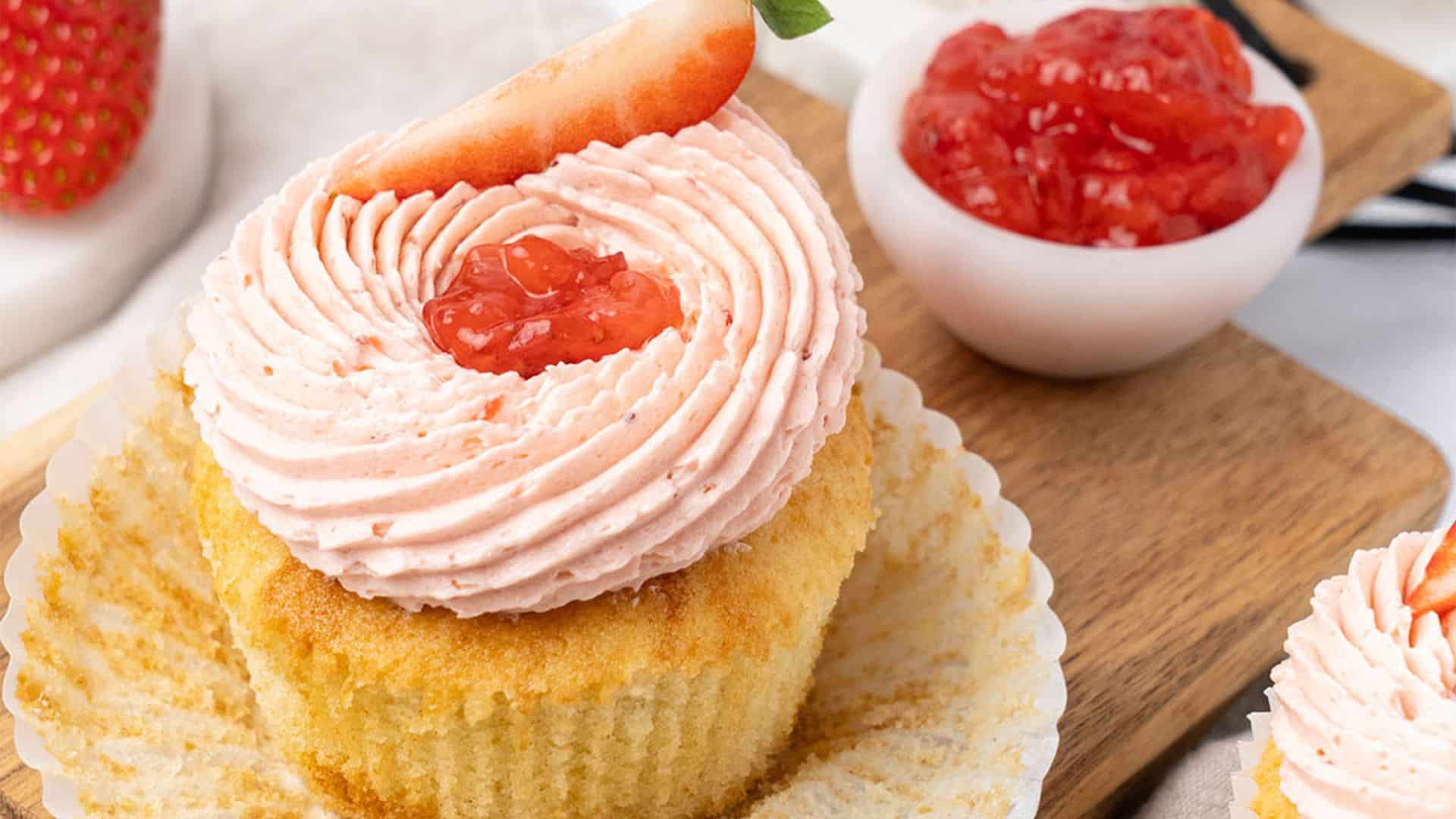 Strawberry Filled Cupcakes.