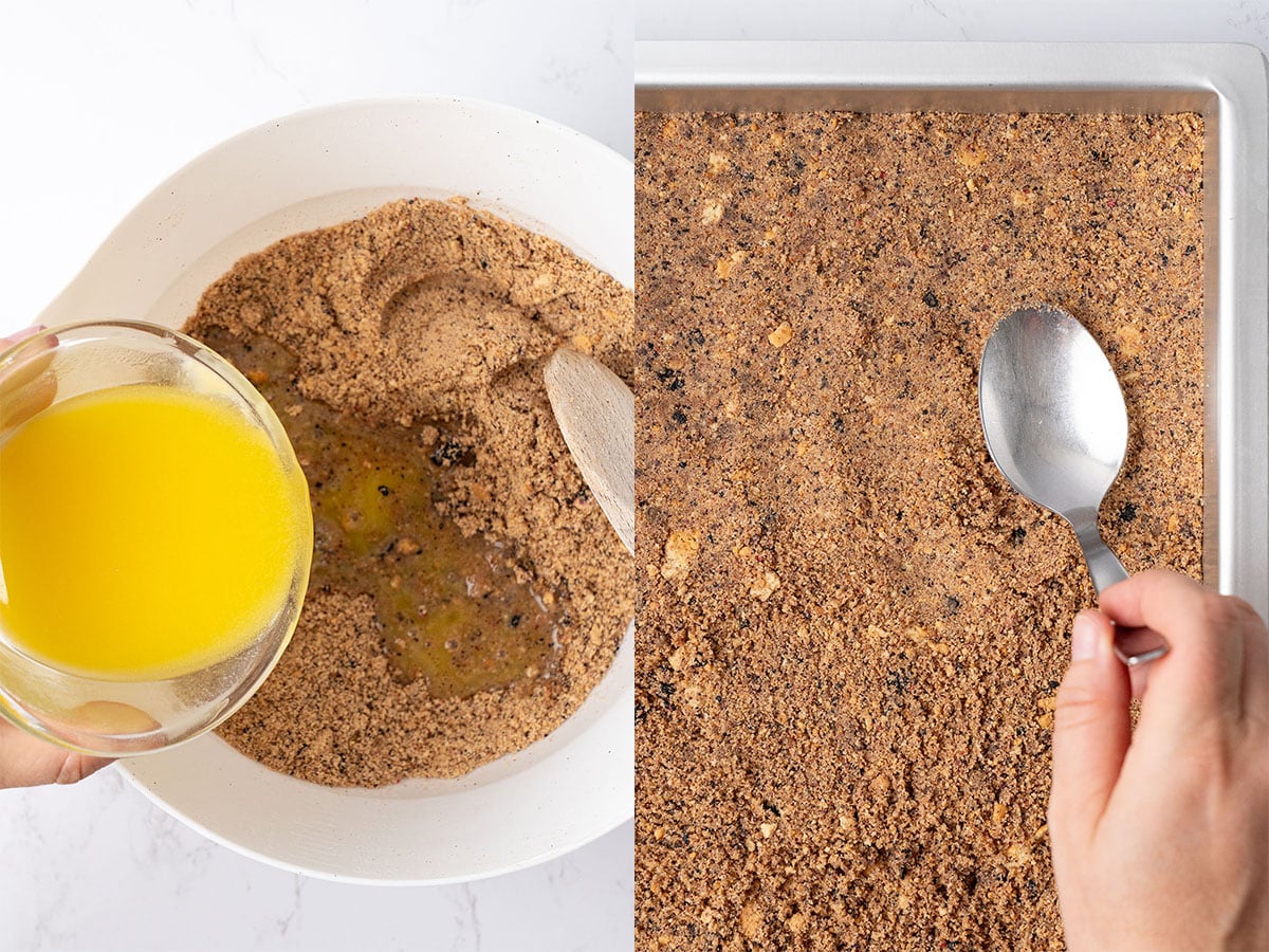 making the blueberry Graham Cracker crust.