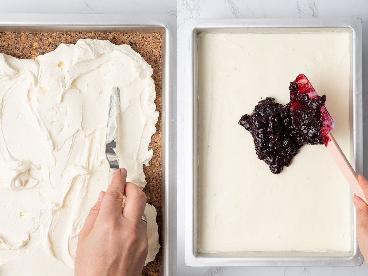 adding the cream cheese and the blueberry layer