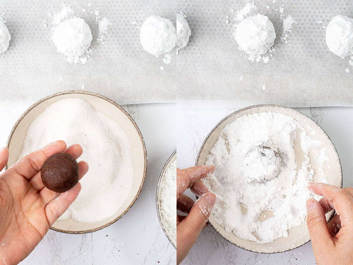 making the sugar coating for the Chocolate crinkle cookies