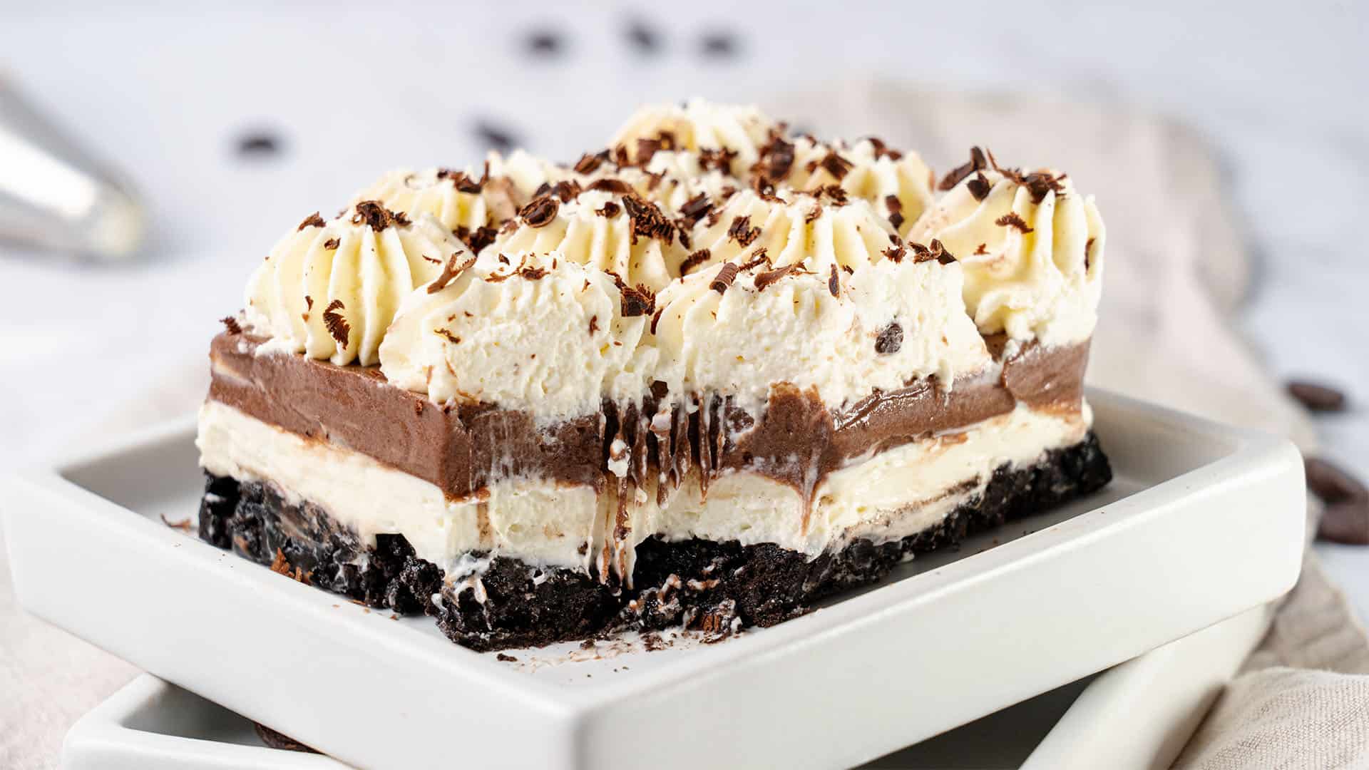 A slice of Chocolate lasagna.