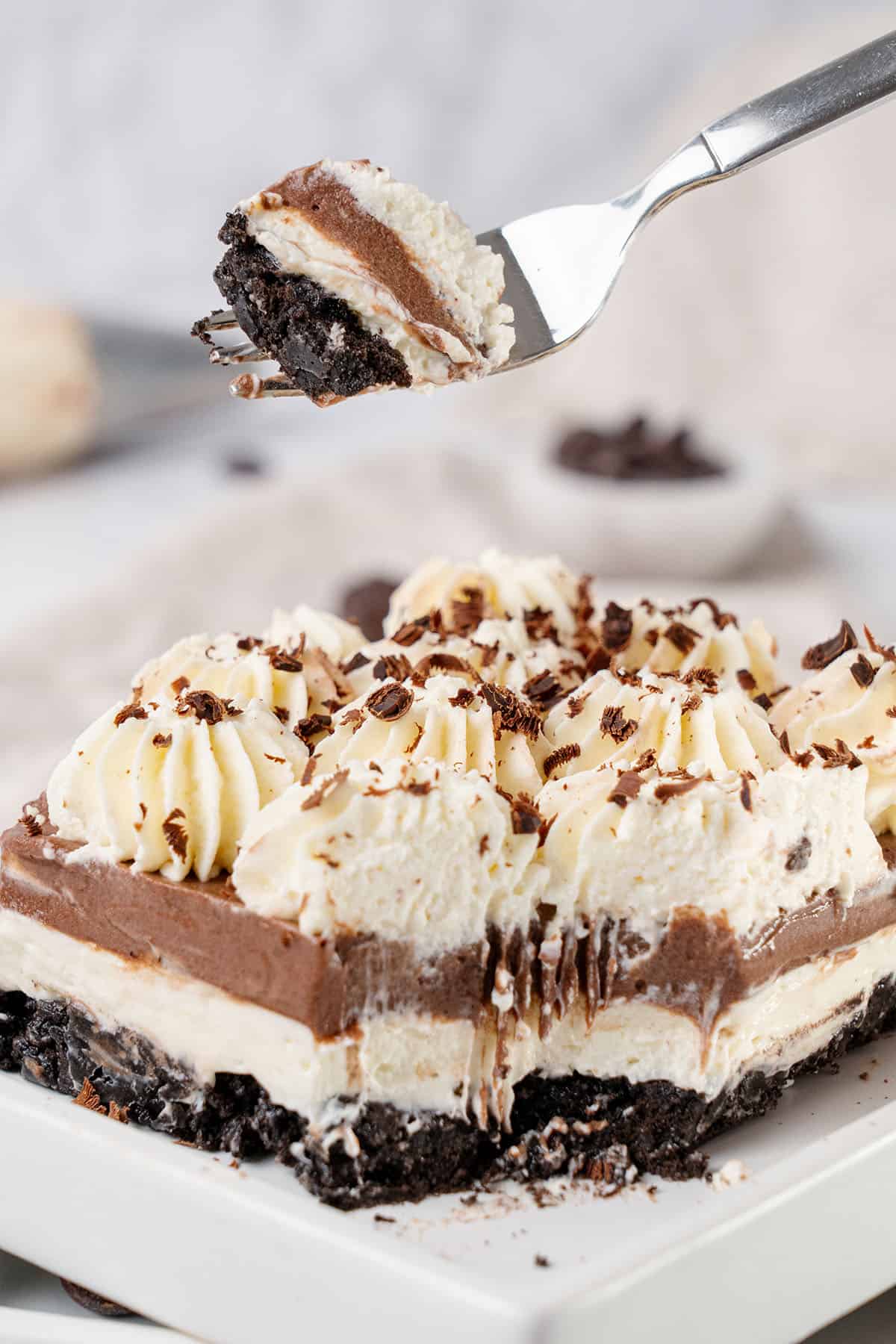 A slice of Chocolate lasagna.