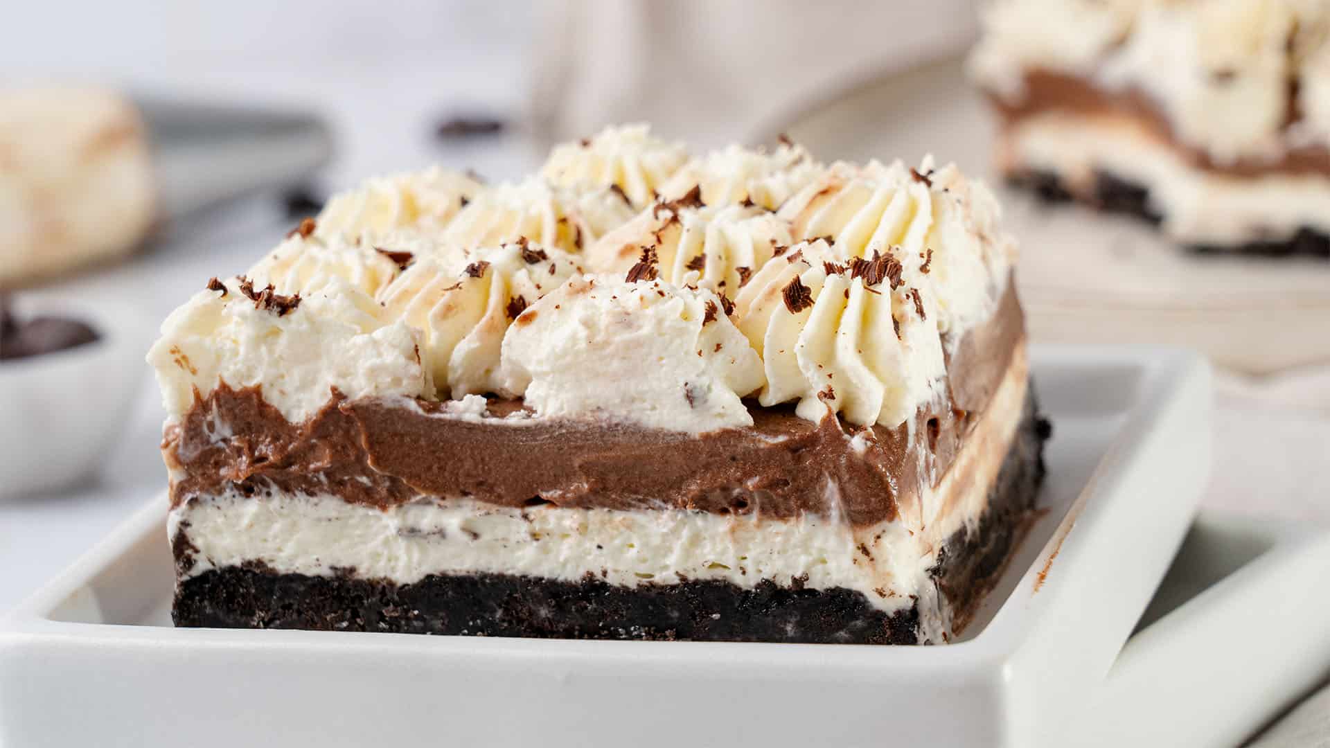 A slice of Chocolate lasagna.