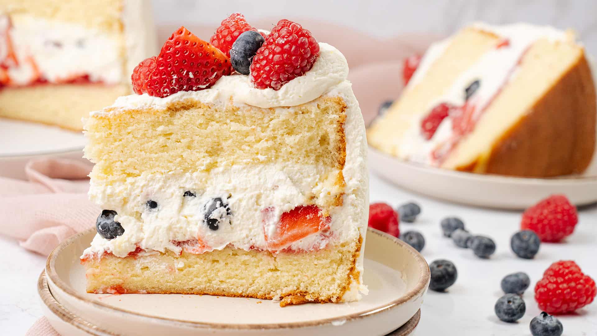 a slice of Berry chantilly cake.