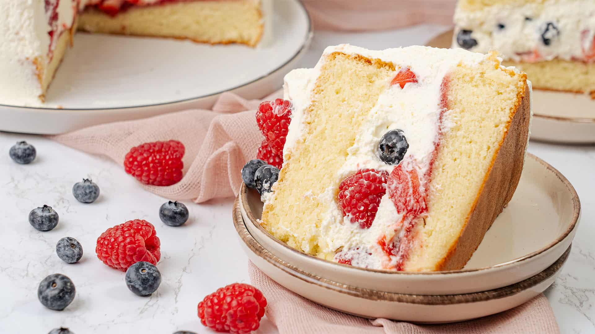 a slice of Berry chantilly cake.