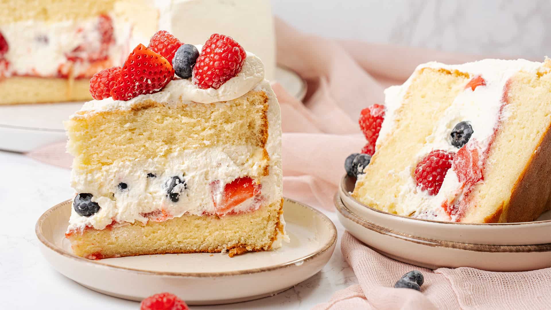 a slice of Berry chantilly cake.