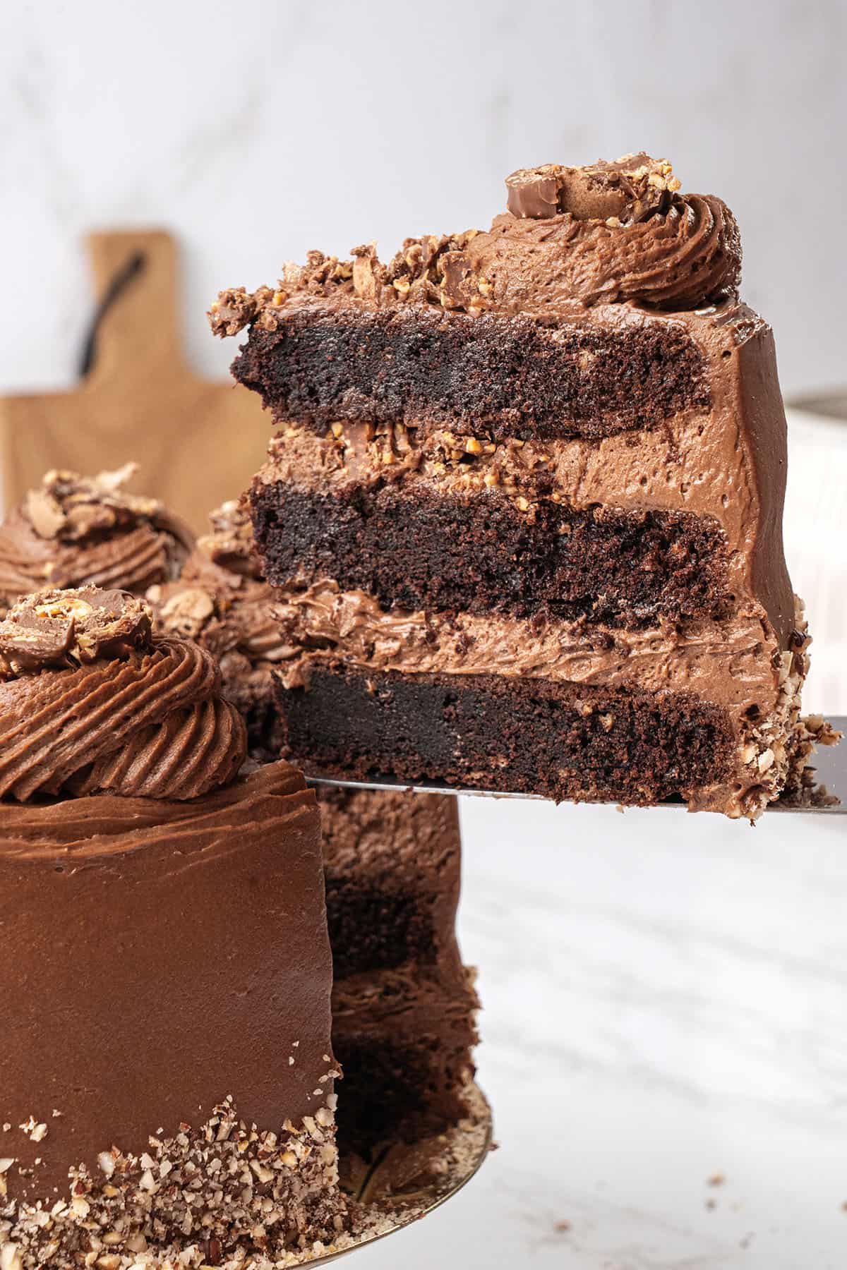 A slice of Ferrero Rocher cake.