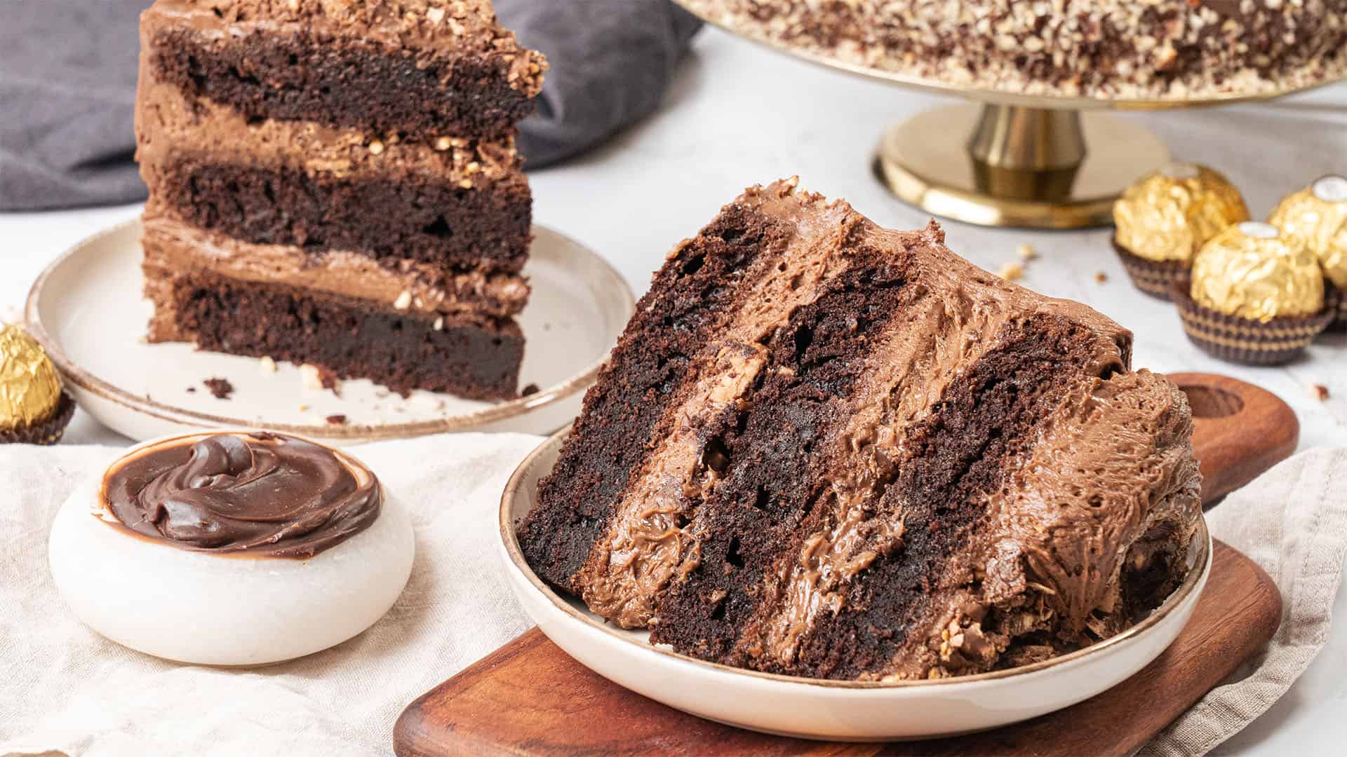 A slice of Ferrero Rocher cake.