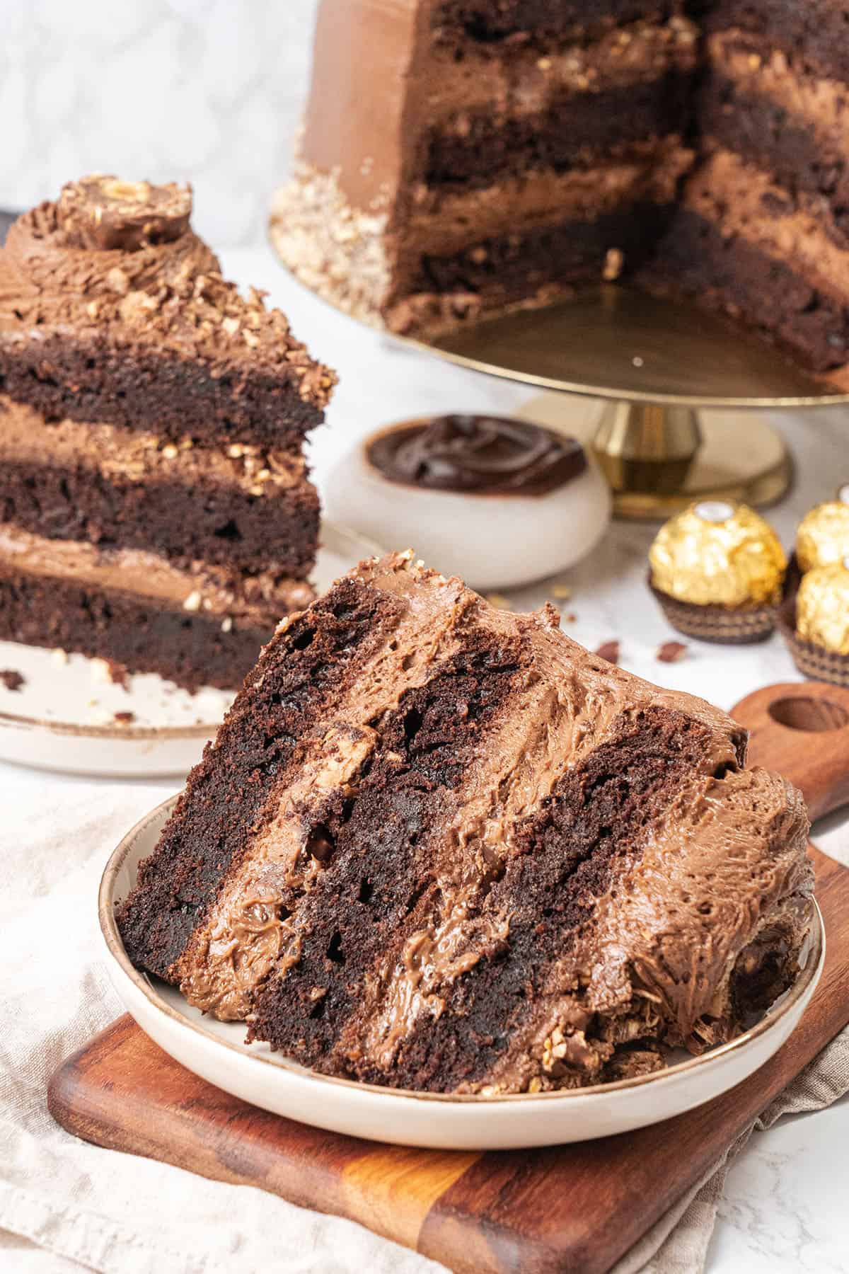 A slice of Ferrero Rocher cake.