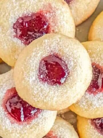 Raspberry Jam Thumbprint Cookies.