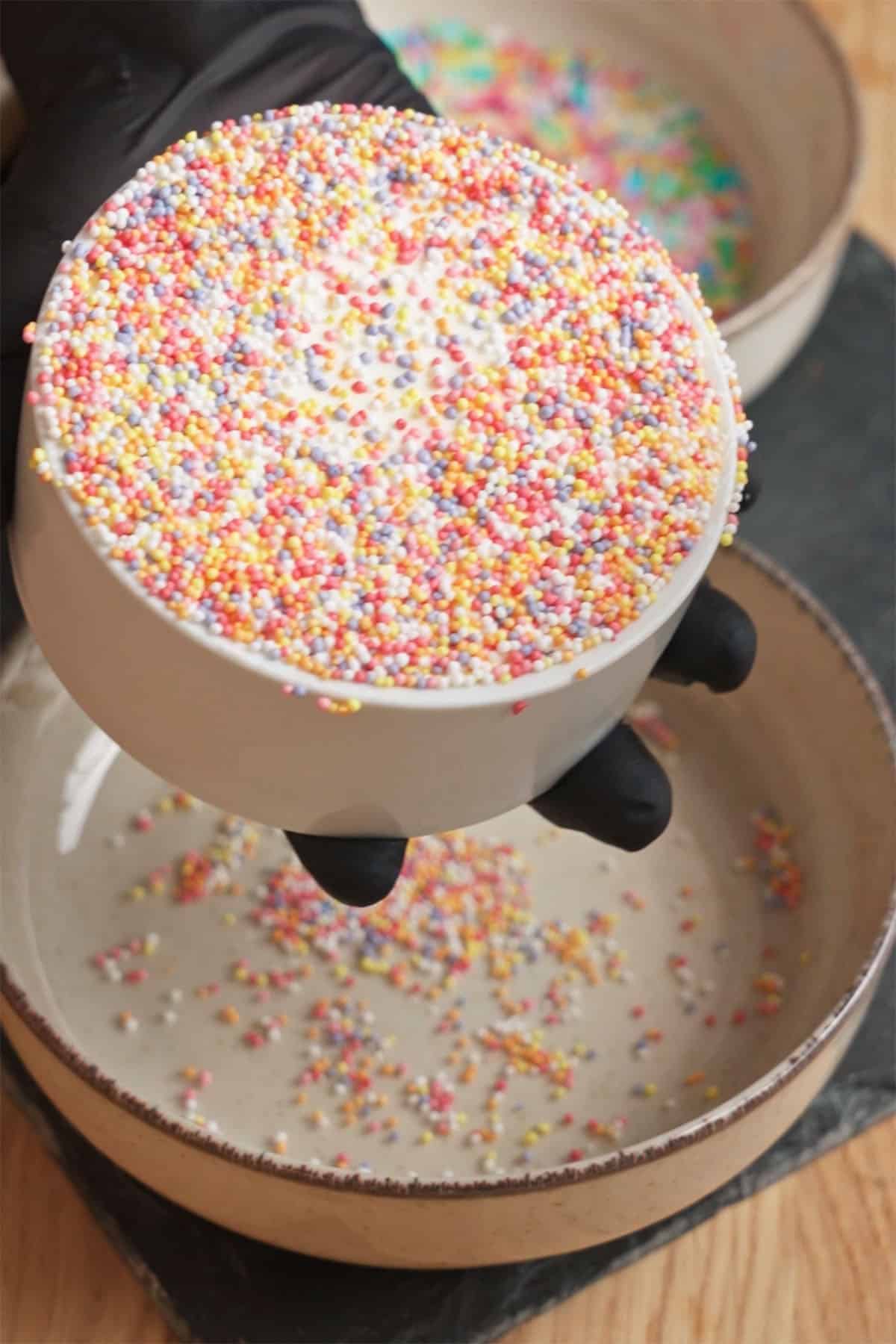 dot cake with sprinkles.