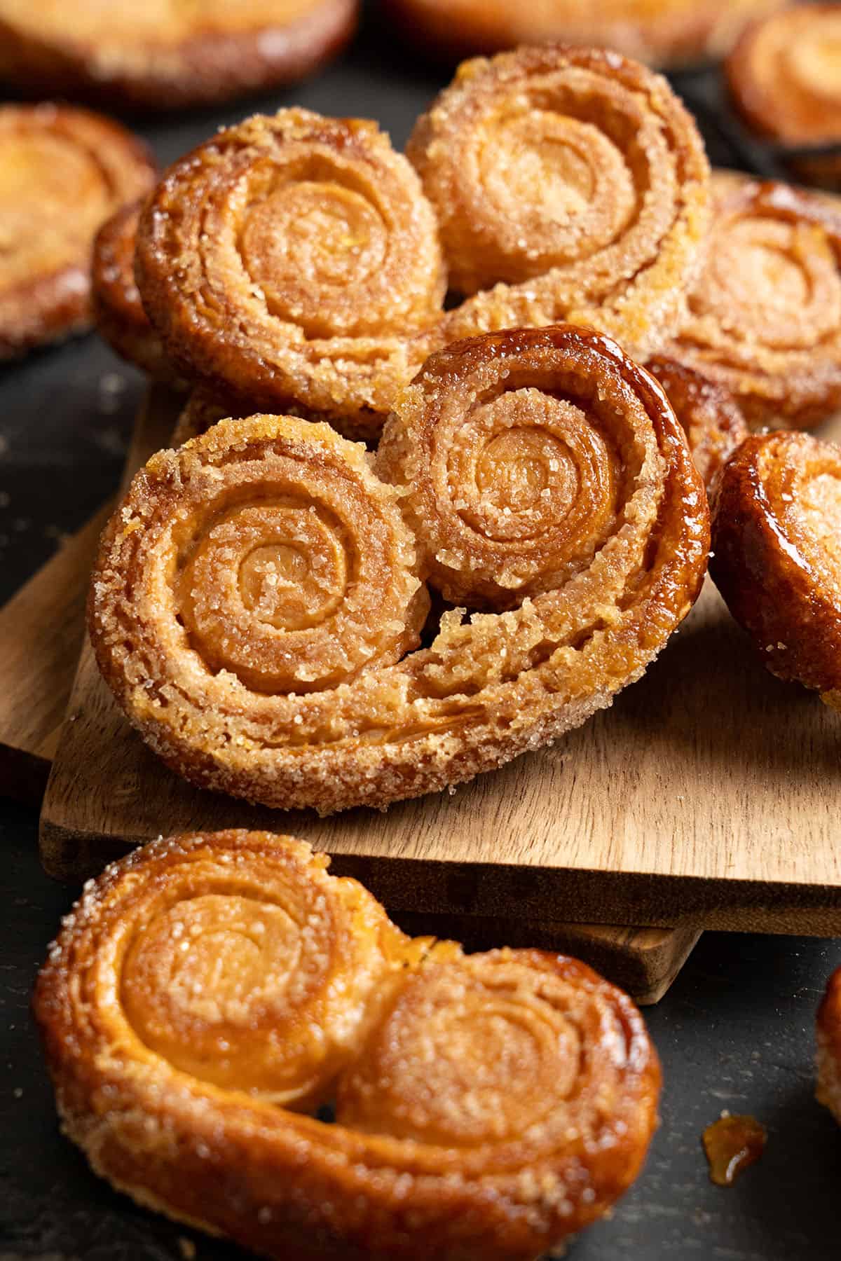 Palmiers on a cutting board.