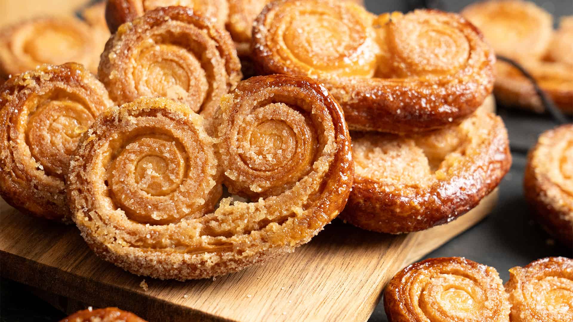 Palmiers on a cutting board.
