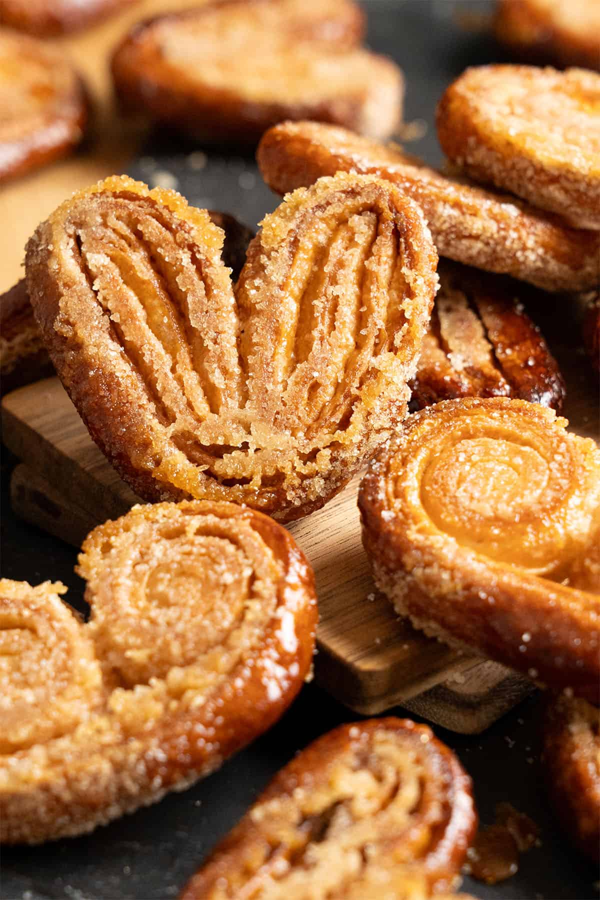 Palmiers on a cutting board.