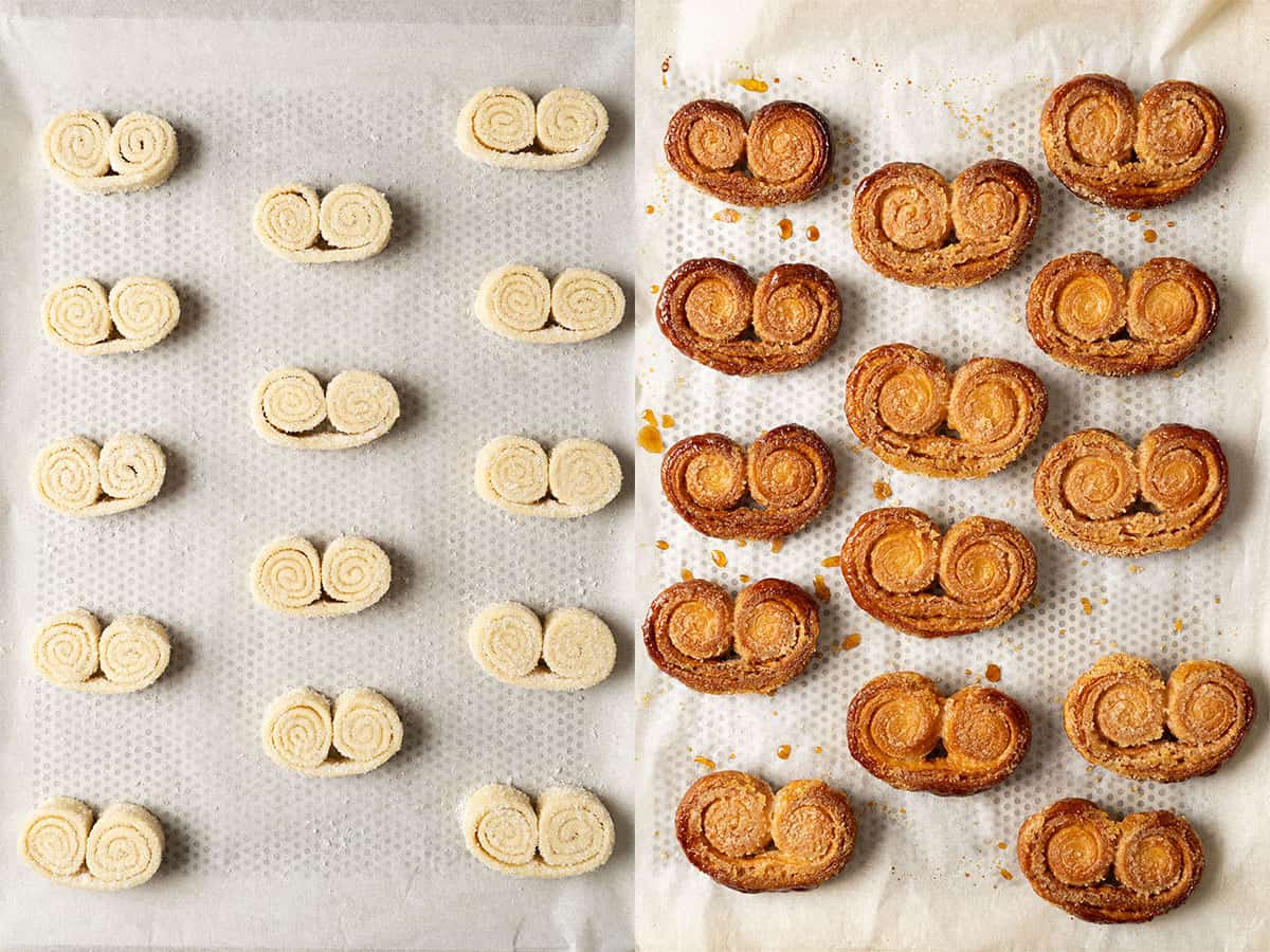Palmiers before and after baking