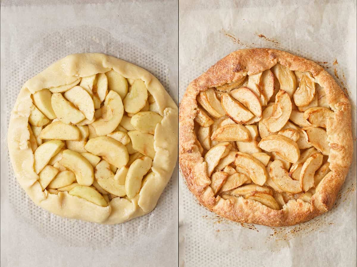 Apple Galette before and after baking.